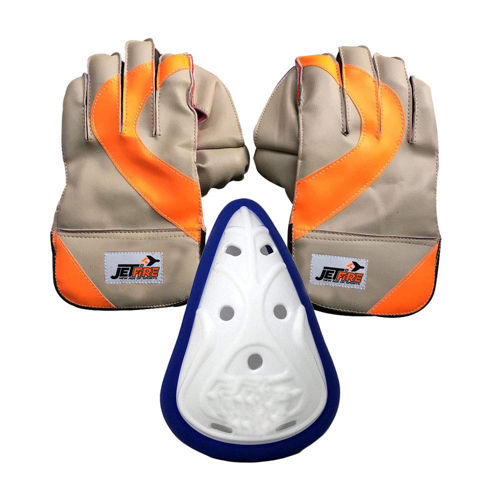 JetFire Ibex Basic College Wicket Keeping Gloves Combo Abdominal Guard Cricket Kit (Multicolour)-picture-30