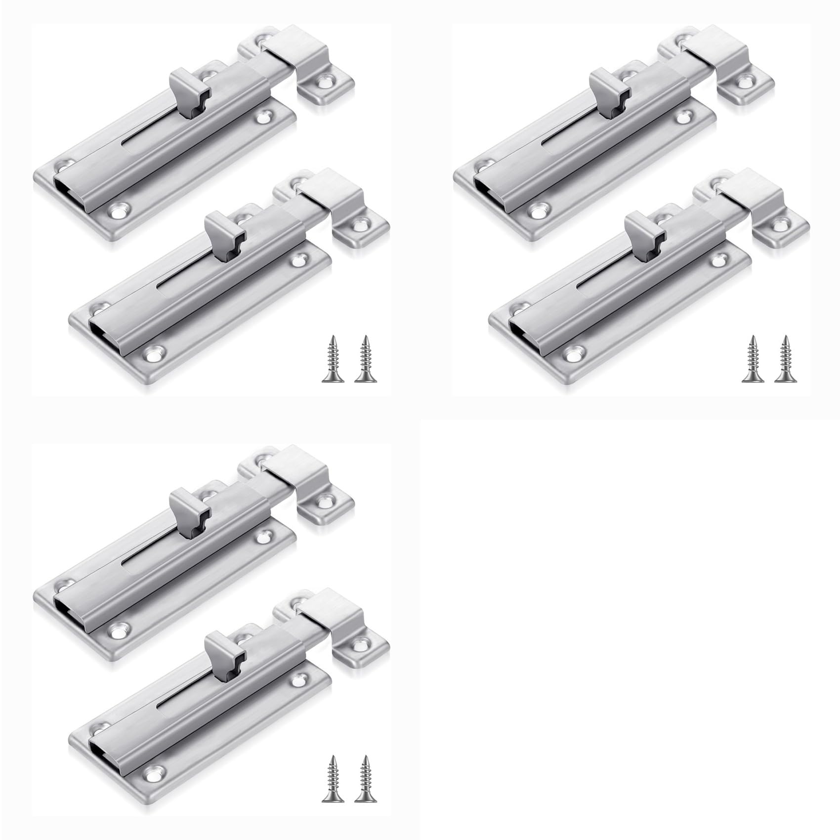 Jnchdghwa Silver 6Pcs Stainless Steel Slide Bolt, Bathroom Stall Door With,Slide Locks For Inside Door Stall Hardware