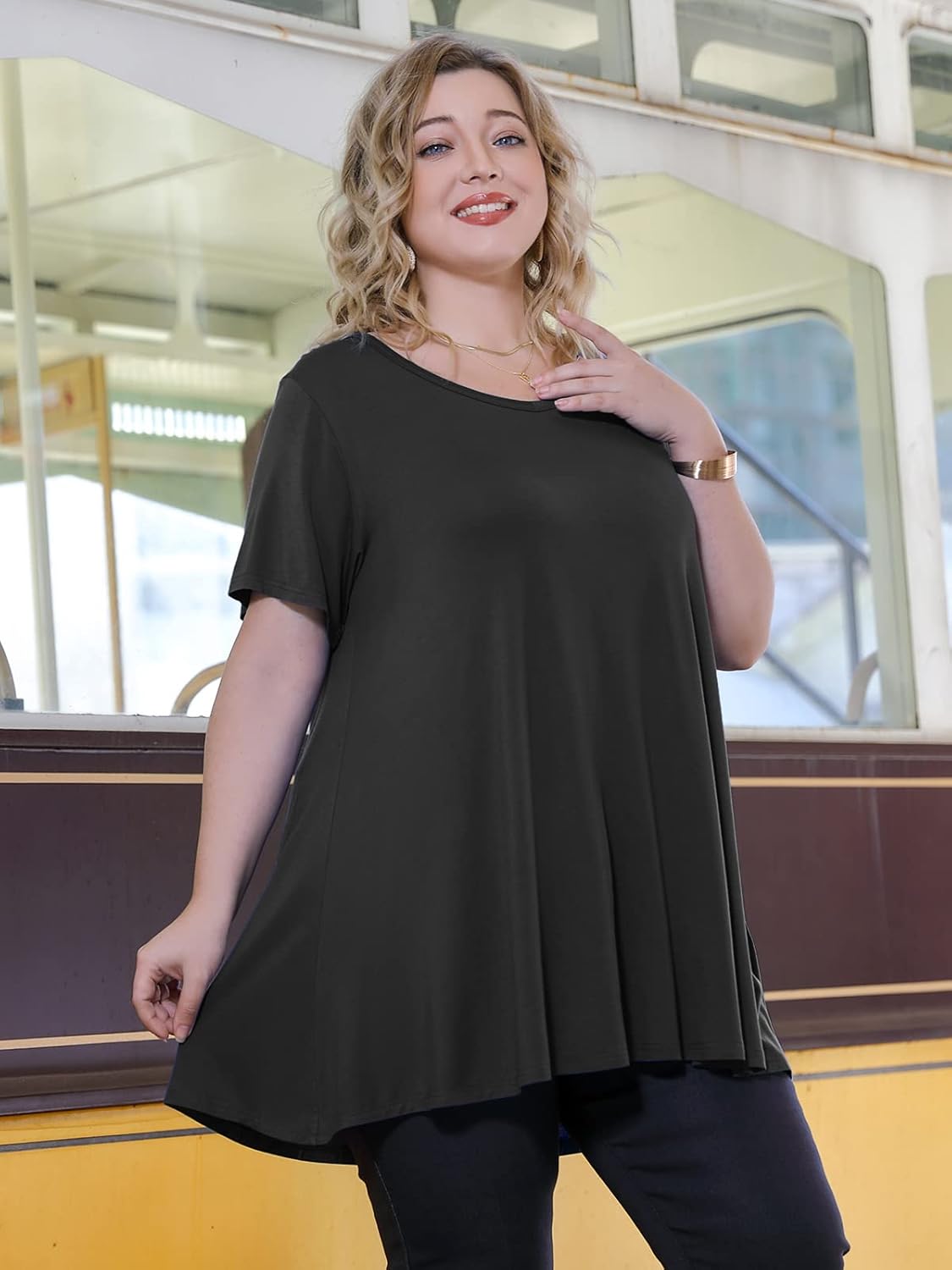 LARACE Casual Tops for Womens Summer Clothes Loose Fit Short Sleeve Shirts Flowy V Neck Tunic Plus Size Blouse - Image 4