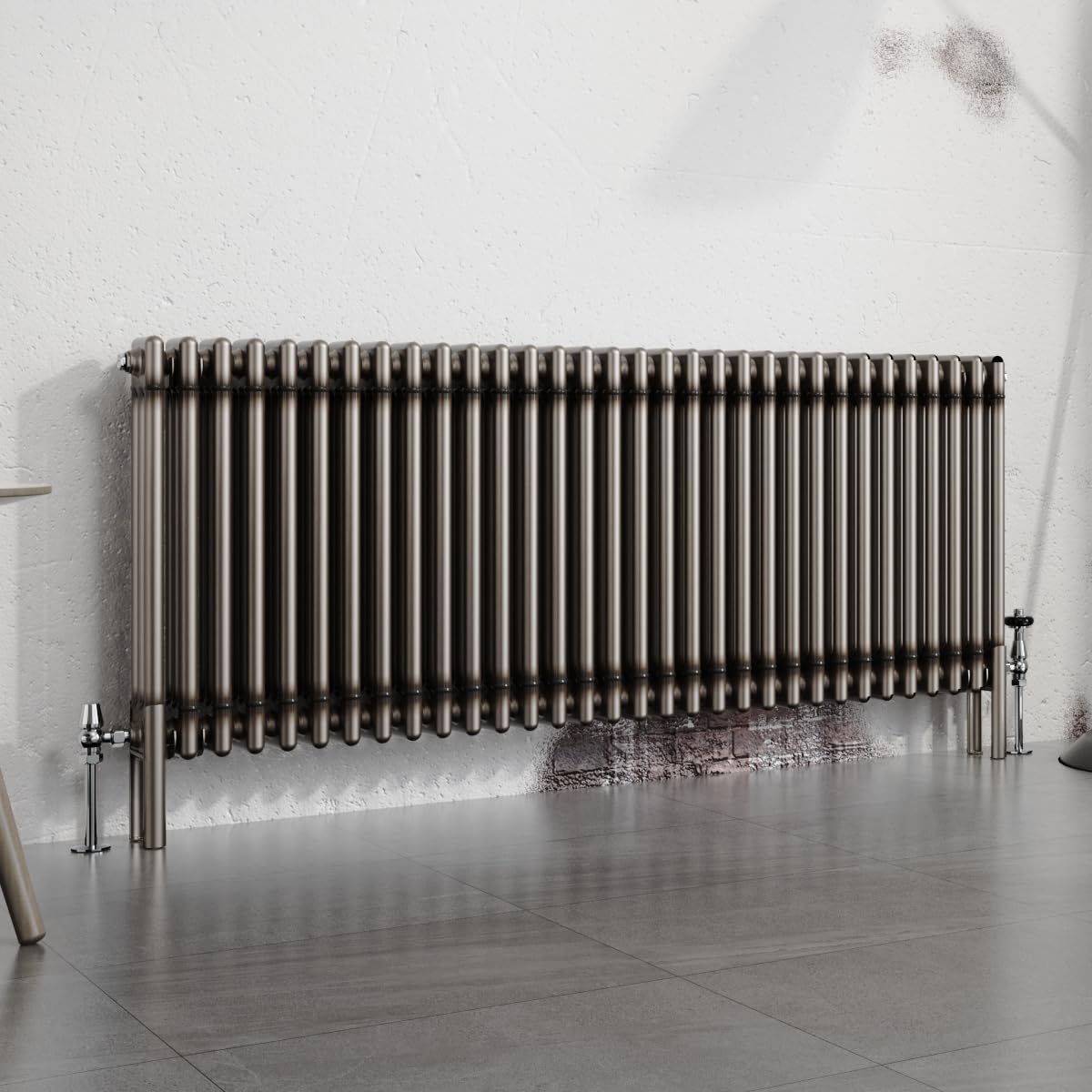 Warmehaus 600x1462mm Raw Metal Horizontal 3 Column Radiator Traditional Cast Iron Style Bathroom Radiator Central Heating