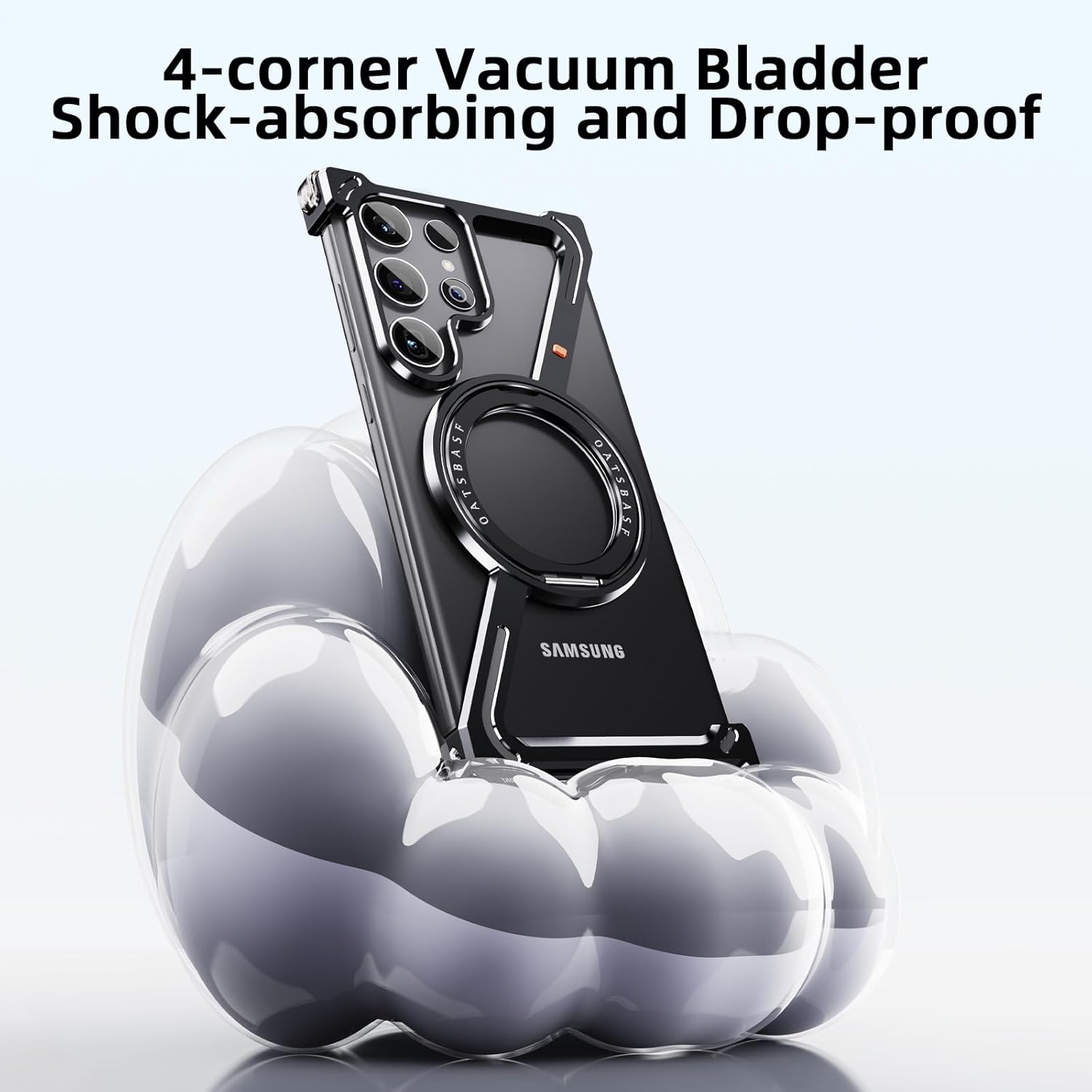 OATSBASF Minimalist Phone Case Compatible with Samsung Galaxy S24 Ultra, 360° Rotation Kickstand Aluminum Metal Frameless Design Bumper Case, Protective Shock Grade Shell, Black