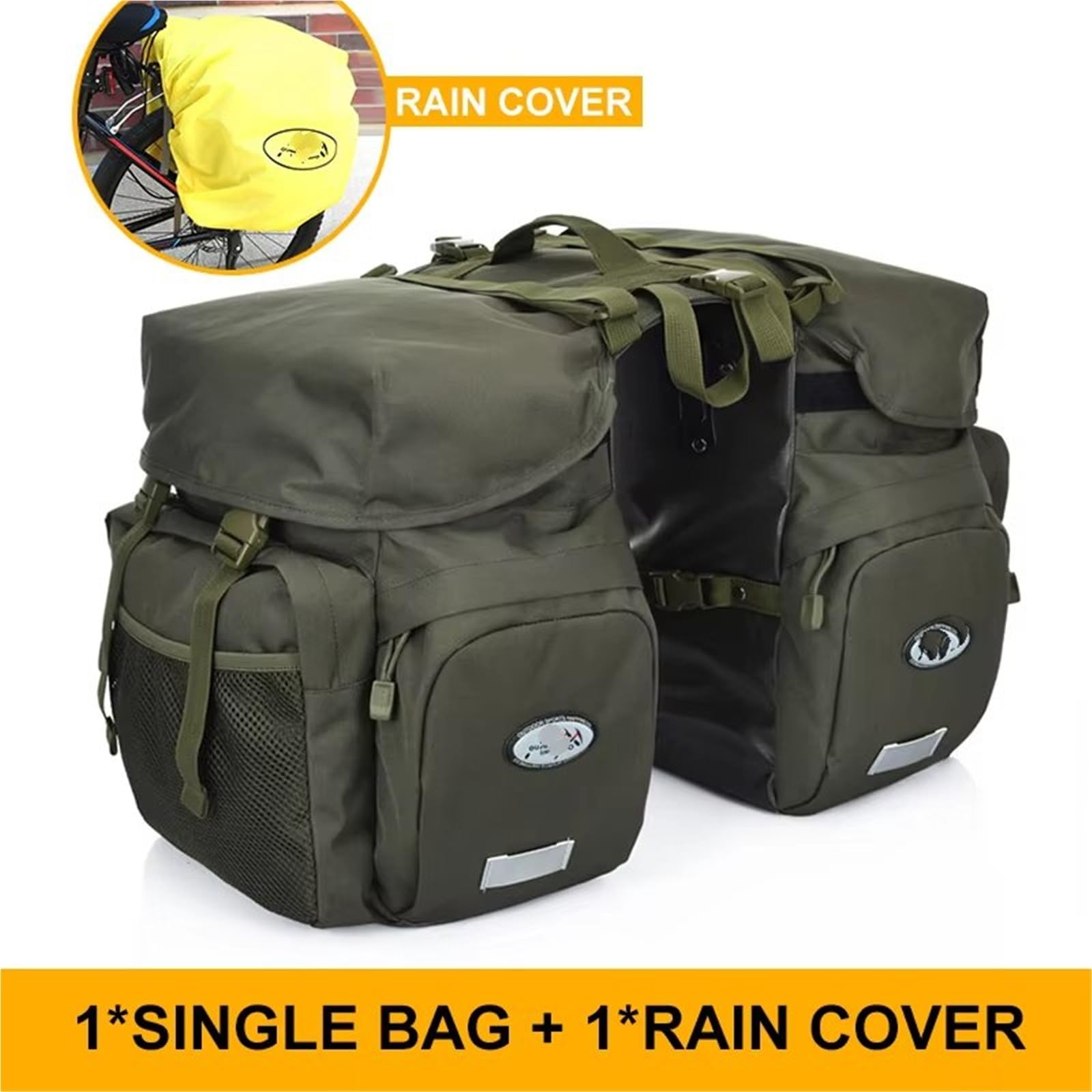 Bolsa de sillín Bolsa De Viaje para Hombre para Bicicleta Y Motocicleta Impermeable Opcional Bolsa para Sillín De Bicicleta Y Motocicleta Bolsa De Almacenamiento De Equipaje(Green Rain Cover)