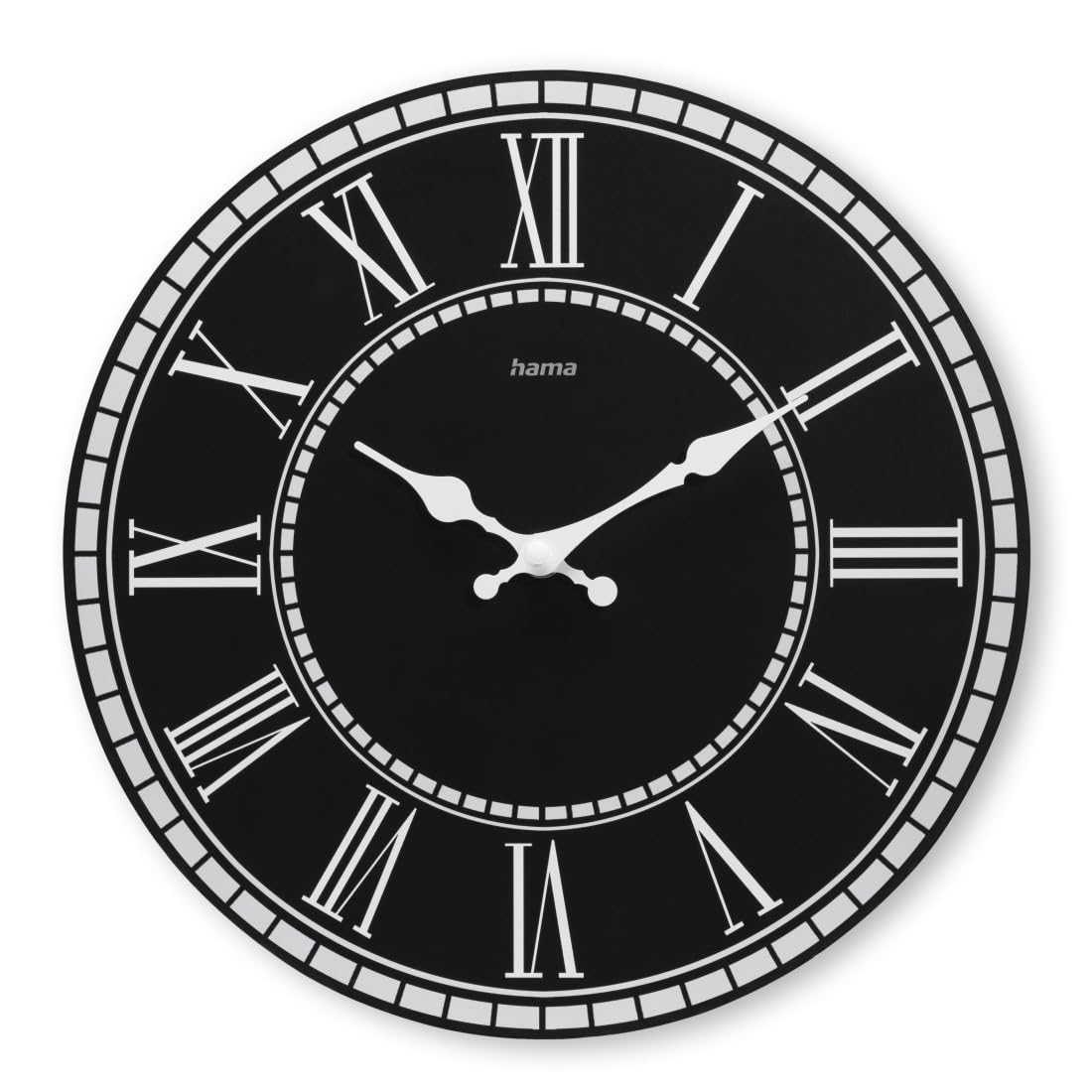 Hama Wall Clock Rab, Quartz Horl, Sil., MDF, Vintage, Ø30cm, Black