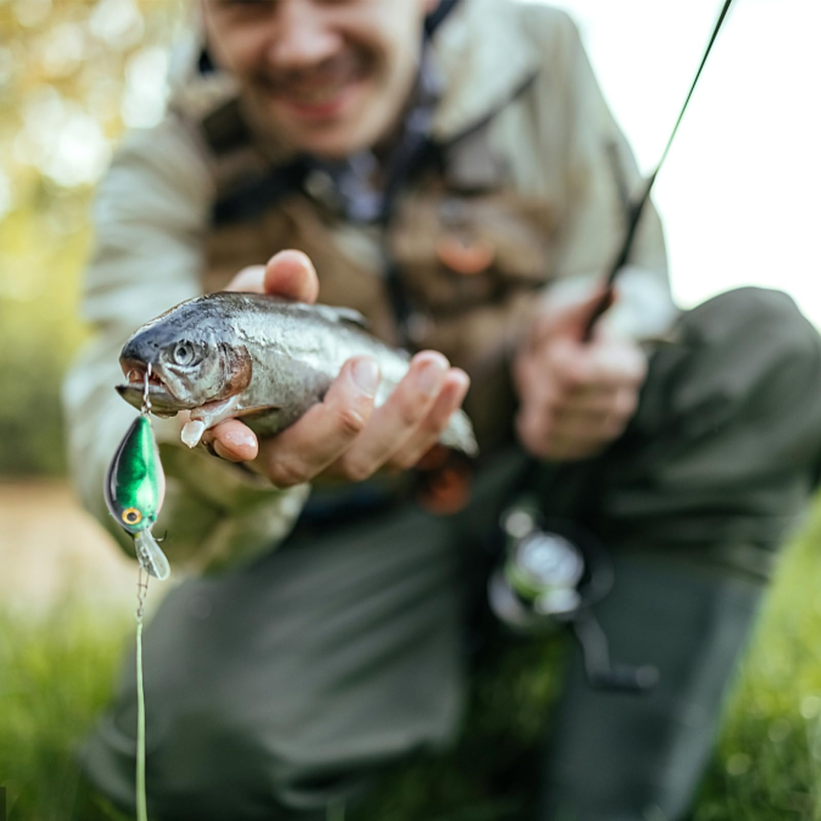 Zestaw 10 przynęt wędkarskich na pstrągi, woblery, spinner, błystki, błystki, spinner, przynęta wędkarska z trojaczkami, haczykiem z pudełkiem do wędkowania
