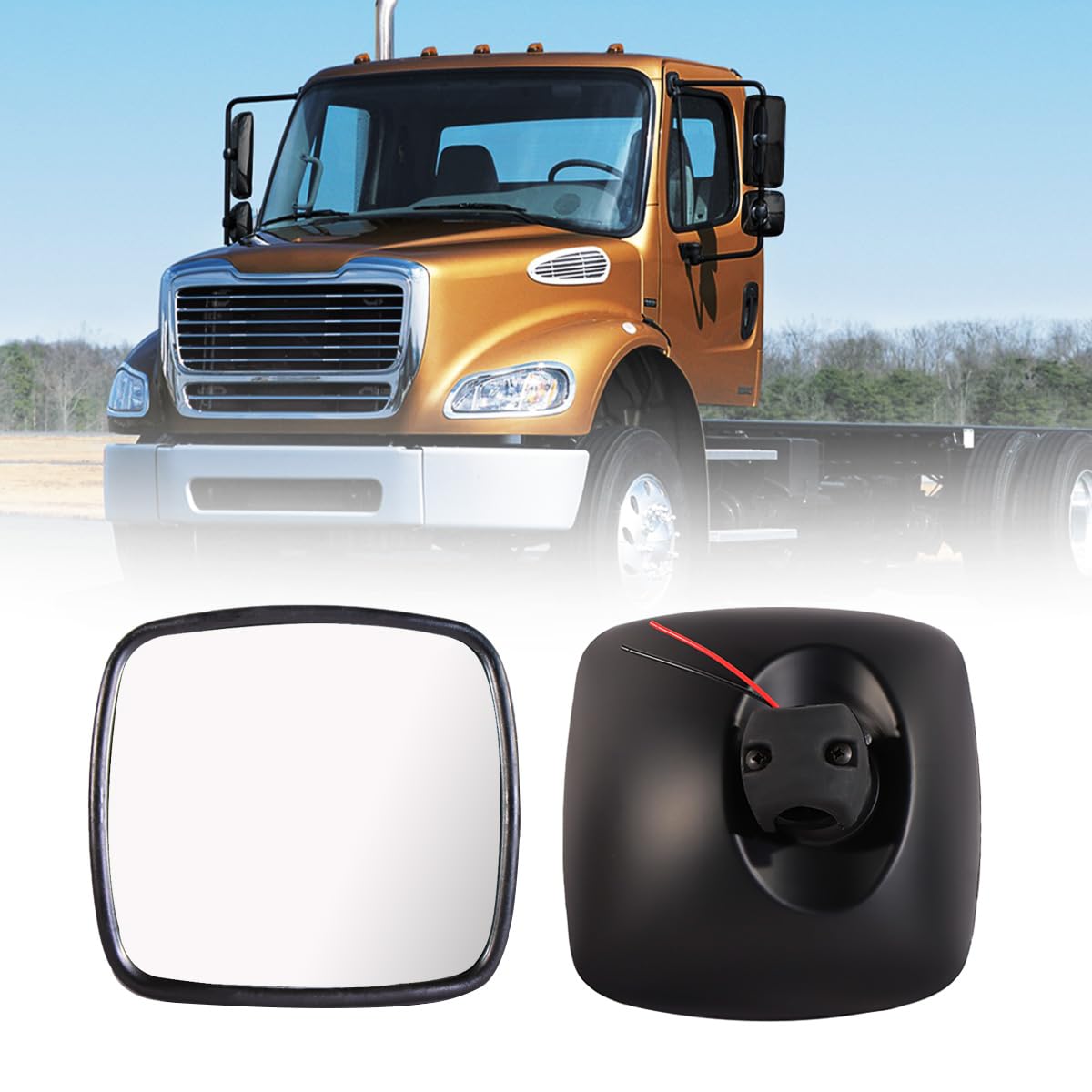 Black Rear View Wide Angle Mirror, Heated Fit for 2004-2016 Freightliner M2 106 112 114SD