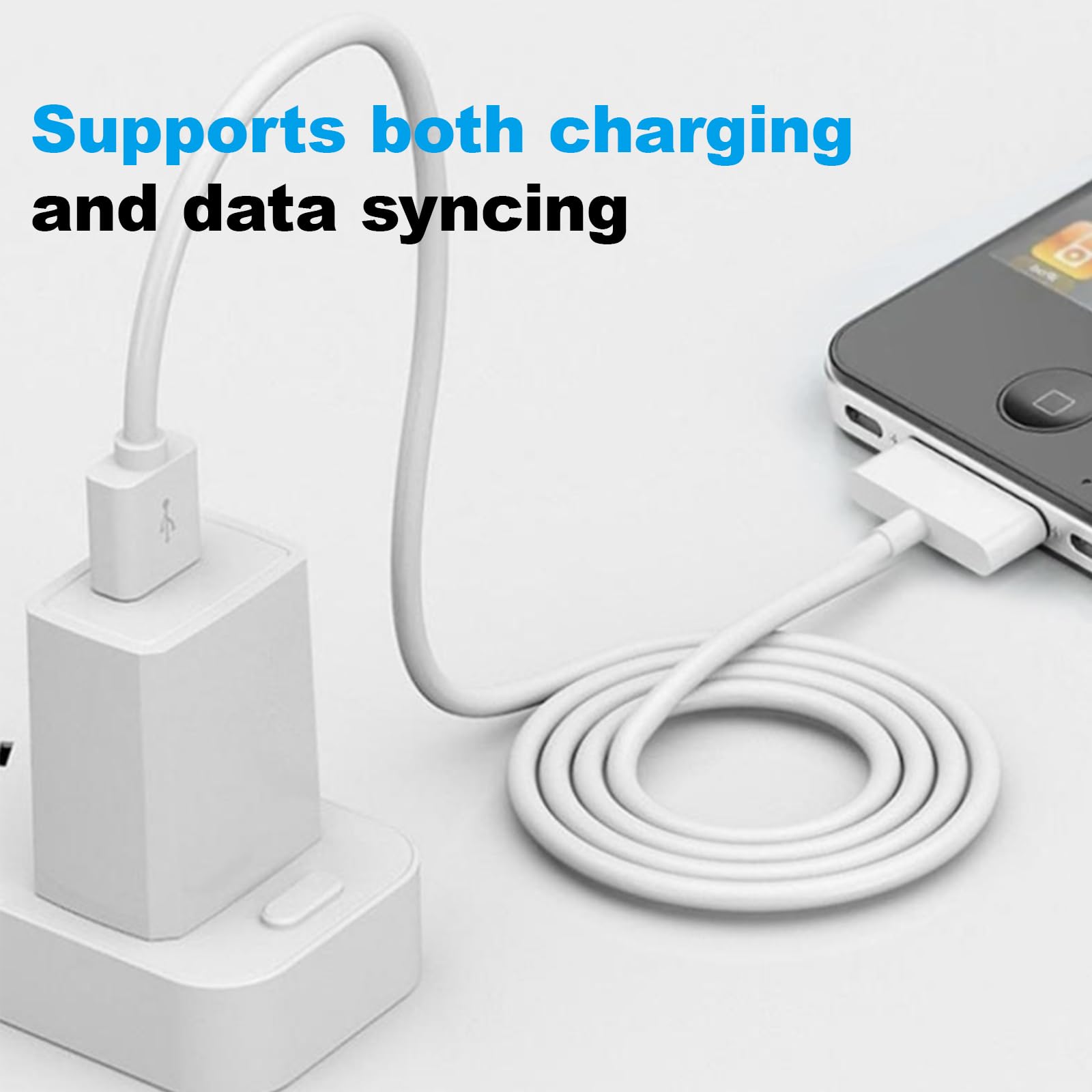 USB Sync and Charging Data Compatible With iPhone 4/4S/3G/3GS, iPad 1/2/3, iPod Touch/Classic, Old 30-Pin Devices, 1M, White — view 6