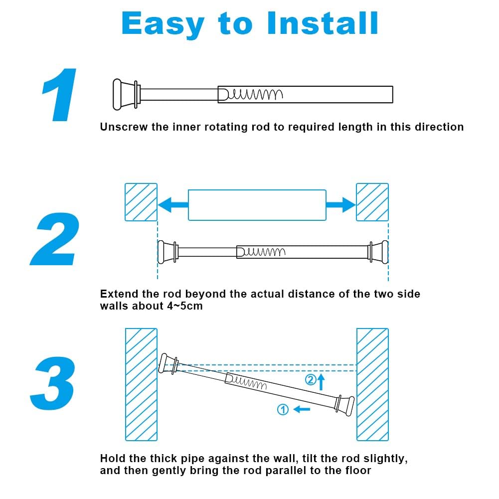 HOTUT 4 Pezzi Bastone per Tenda Estensibile, Bastone per Tenda da Doccia per Bagno 30-50cm, Metallo, Fissaggio Senza Trapano né Viti, Astine a Pressione, Utilizzato Come Asta per Tende/Diy Ripiano