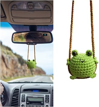 Handmade Crochet Frog Rearview Mirror Hanging Ornament