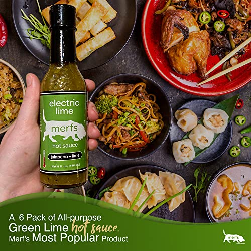 Merfs Condiments Electric Lime Green Jalapeno Hot Sauce With Jalapeno Peppers , Green Chiles And Lime (Medium). All Natural, Vegan, Sugar Free, Gluten Free, Paleo, Low Carb & Keto Friendly. For Breakfast Burritos, Eggs, & Snacks. 5 Fl Oz (Pack Of 12) #TOP5