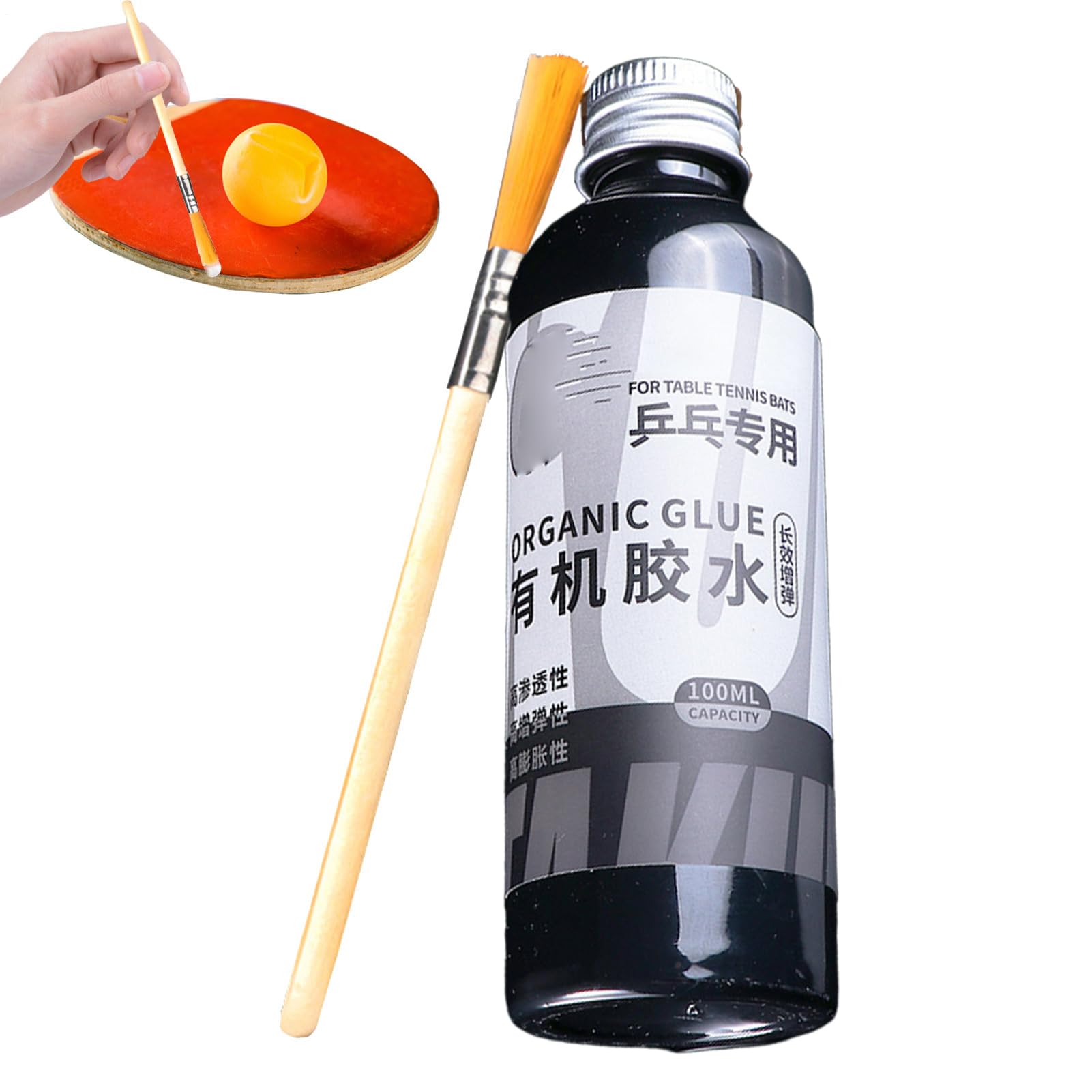 Pegamento de goma para raqueta de tenis de mesa, con cepillo especial, juego de adhesivos profesionales para bate de mesa para entrenamiento diario y uso en competición, 100 ml (paquete de 2)