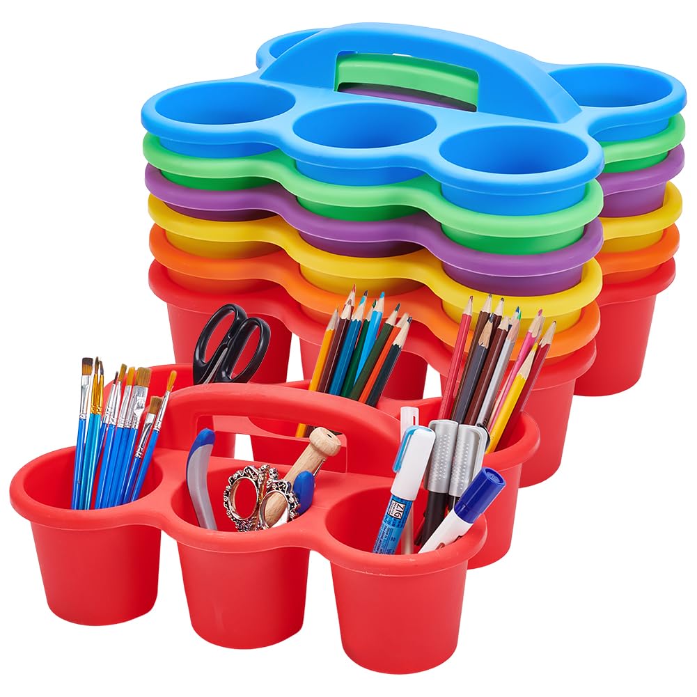 UNICRAFTALE 6pcs 6-Hole Colorful Classroom Caddy Plastic Organizer Storage Container Holder with Handle School Supply Caddy for Classroom Home Office Arts & Crafts 24x30x13.5cm