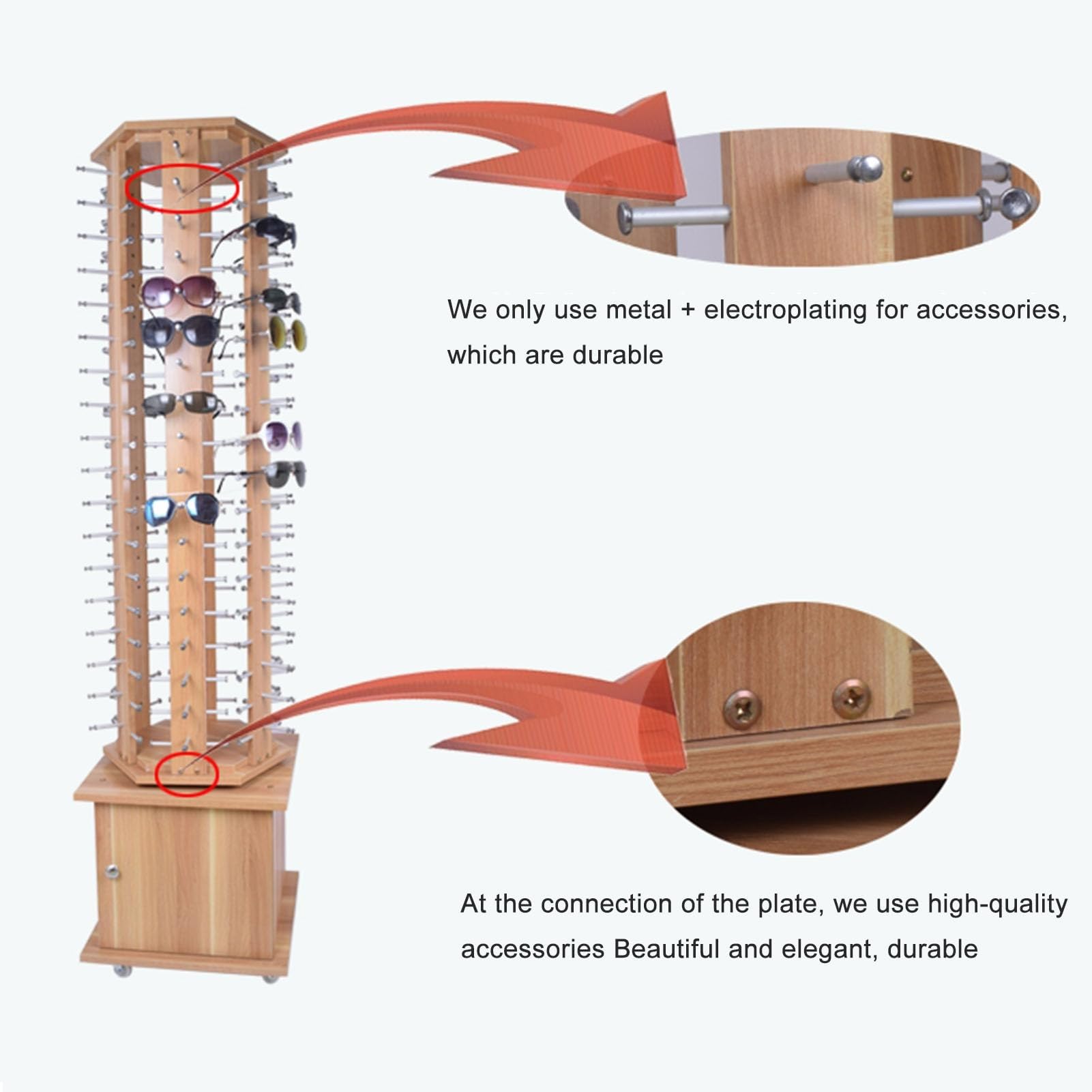 Présentoir De Rangement Pour Lunettes Rotatif Sur Pied Avec Roulettes, 72/90/108 Paires Organisateur De Rangement Moderne Pour Lunettes De Soleil, Support Suspendu Pour Lunettes Commerciales