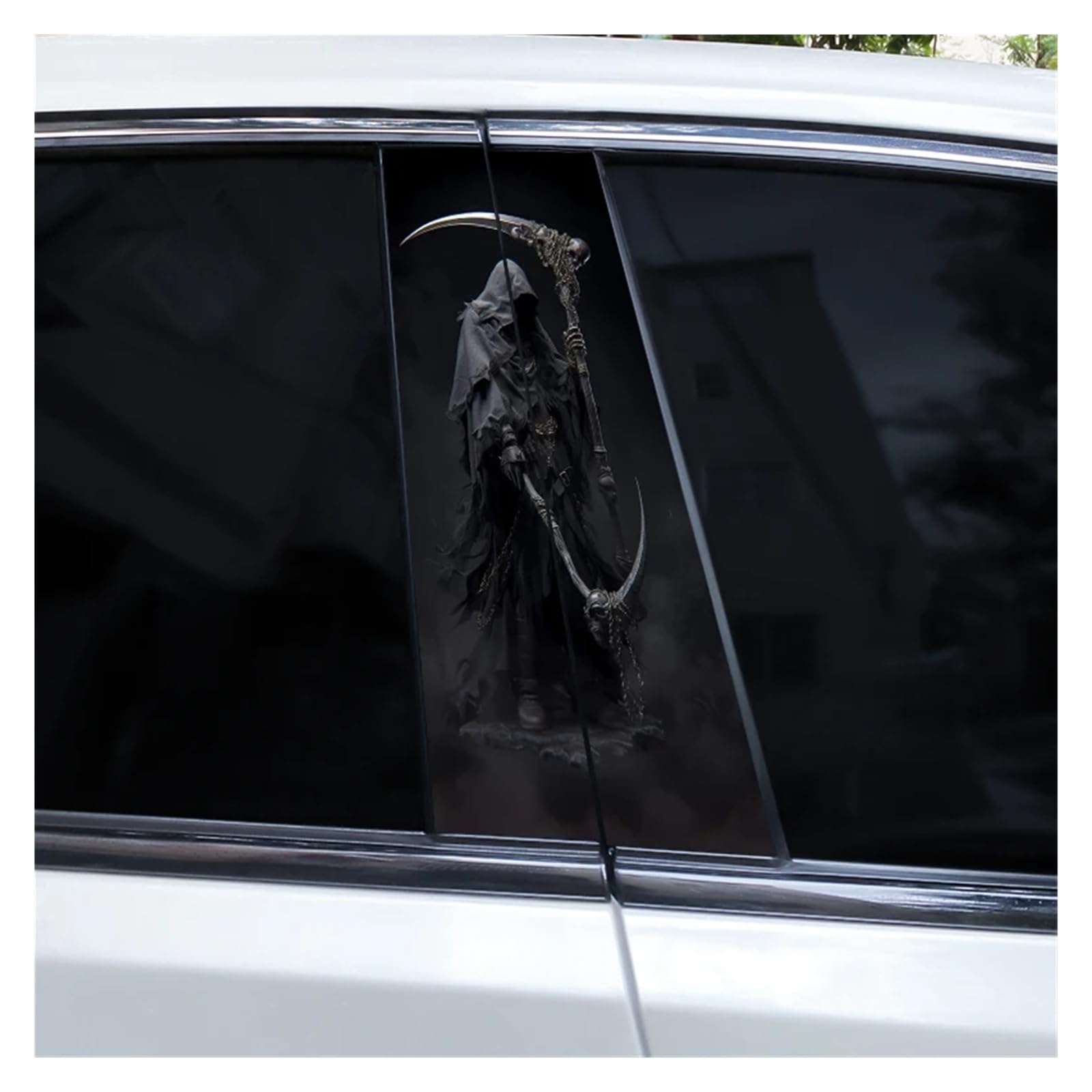 Car Side Decals 2pcs Horror Grim Skull Reaper Car Door B-Pillar Sticker DIY Vinyl Self-Adhesive Center Column Decal(Style J)