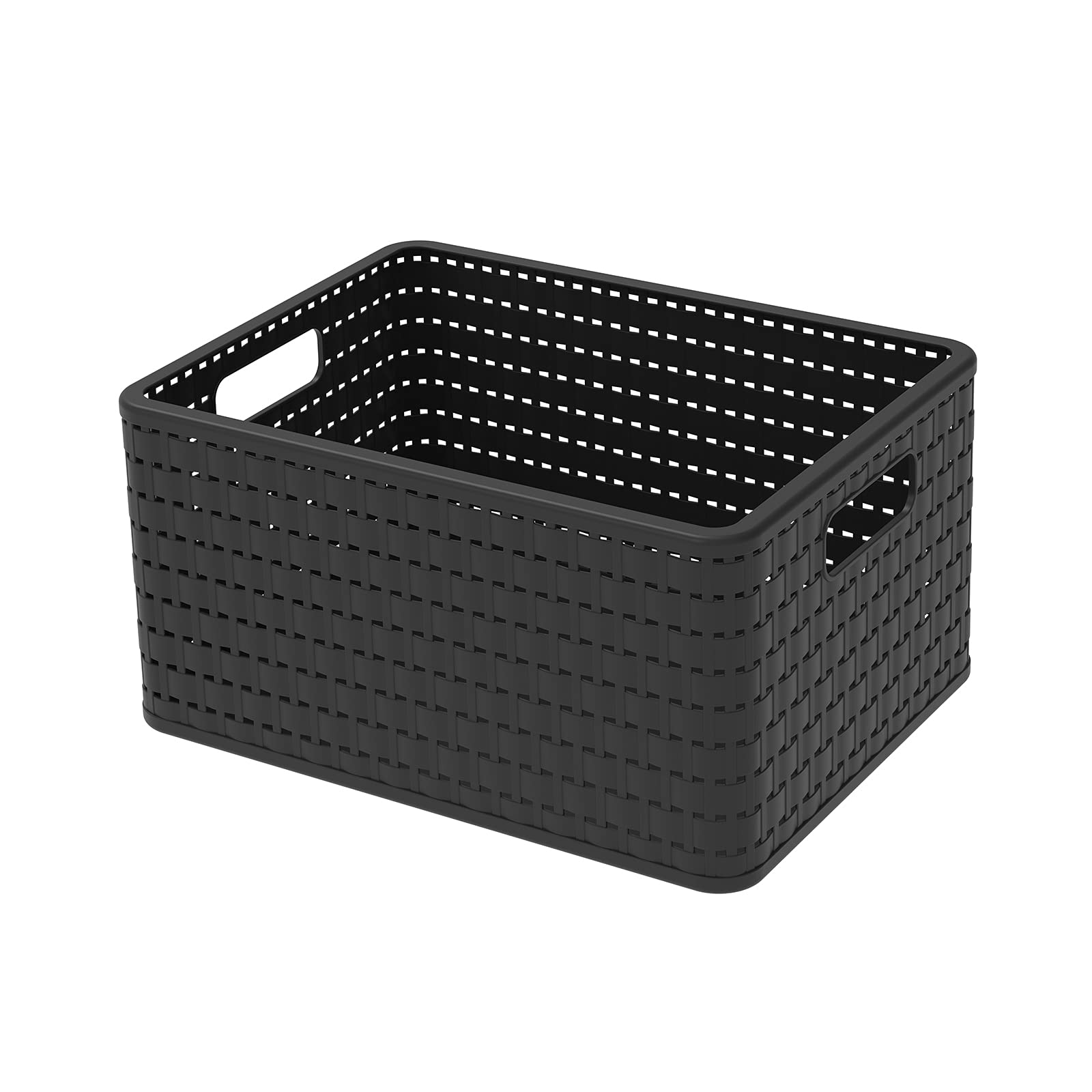 Rotho Country skrzynka do przechowywania, 18 l, o wyglądzie rattanu, tworzywo sztuczne (PP z recyklingu), nie zawiera BPA, czarna, 18 l (36,8 x 27,8 x 19,1 cm), nie dotyczy