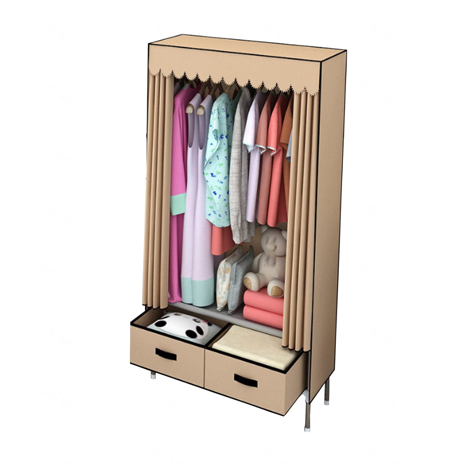 Armario de lona portátil organizador de almacenamiento de ropa plegable marrón
