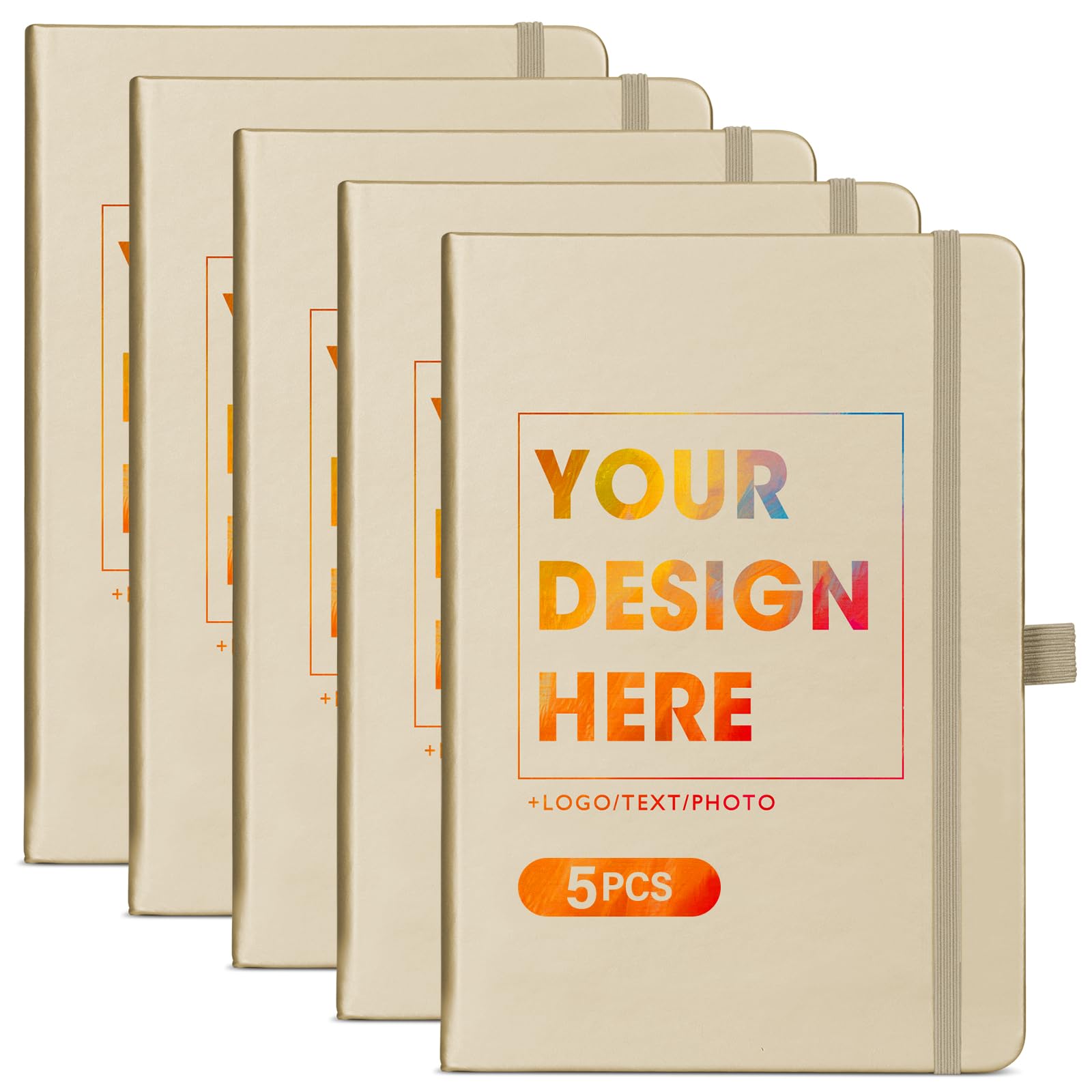 ENOMY 5 Pcs A5 Personalised Notebooks Customized Hardcover Custom Notebook with Logo/Text/Image Writing Journal for College Office Friend Gold