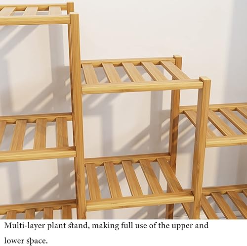 Miniatura 8 de Soporte para plantas de bambú para interiores y exteriores, soporte de esquina para plantas de interior, múltiples estantes para plantas, estante