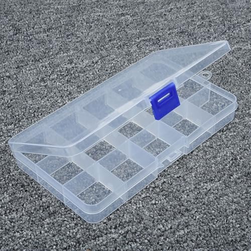Honseadek Caja de almacenamiento de plástico con compartimento para joyas y pastillas, separadores ajustables, a prueba de polvo y humedad, con gancho, 15/24/36 (10 compartimentos)