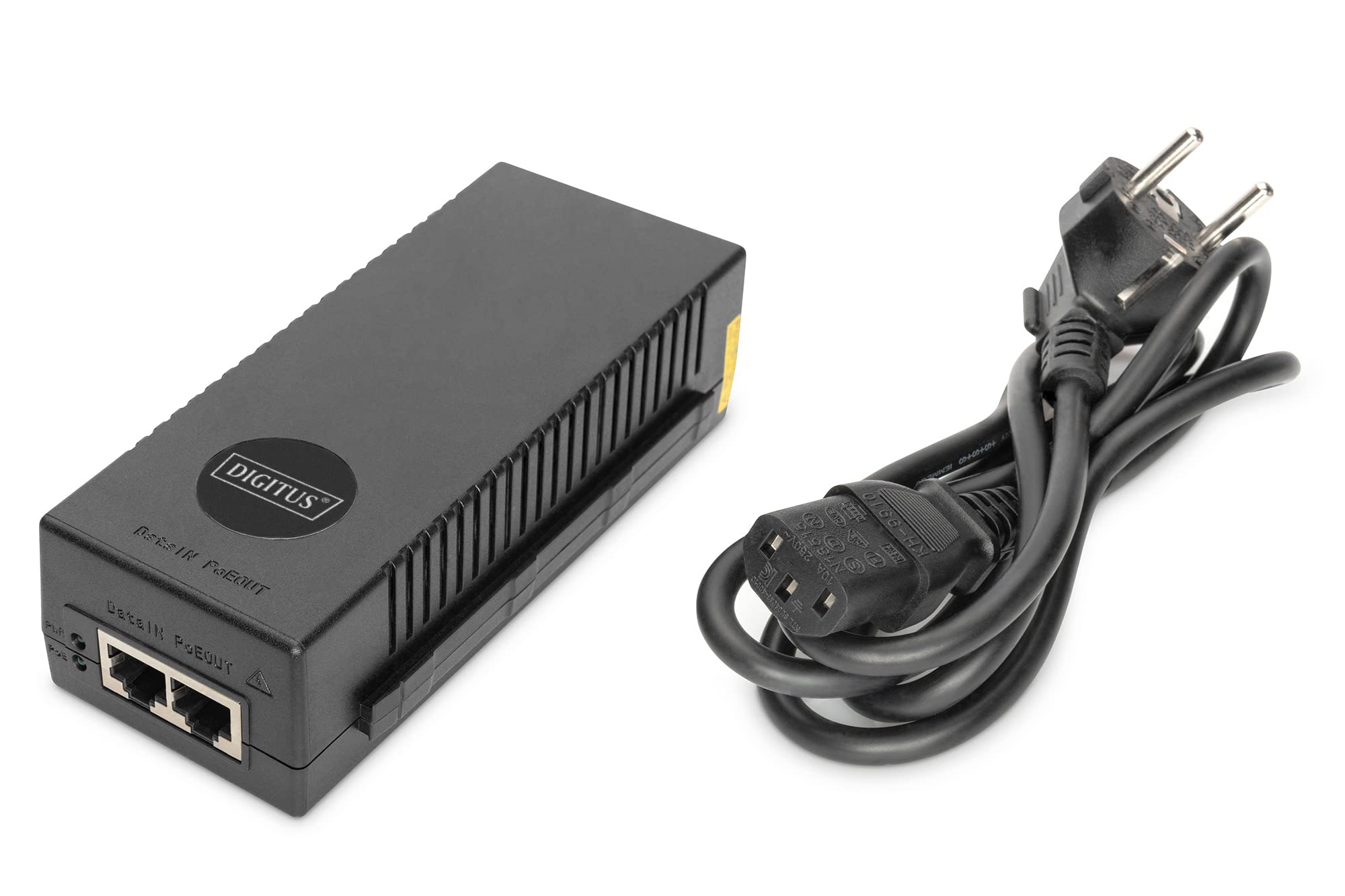 DIGITUS Ethernet PoE+ Injecteur - 10 Gigabit - Budget Power Over Ethernet de 30 W - IEEE 802.3af/at - Détection Automatique des périphériques PoE - Portée de 100m - Noir