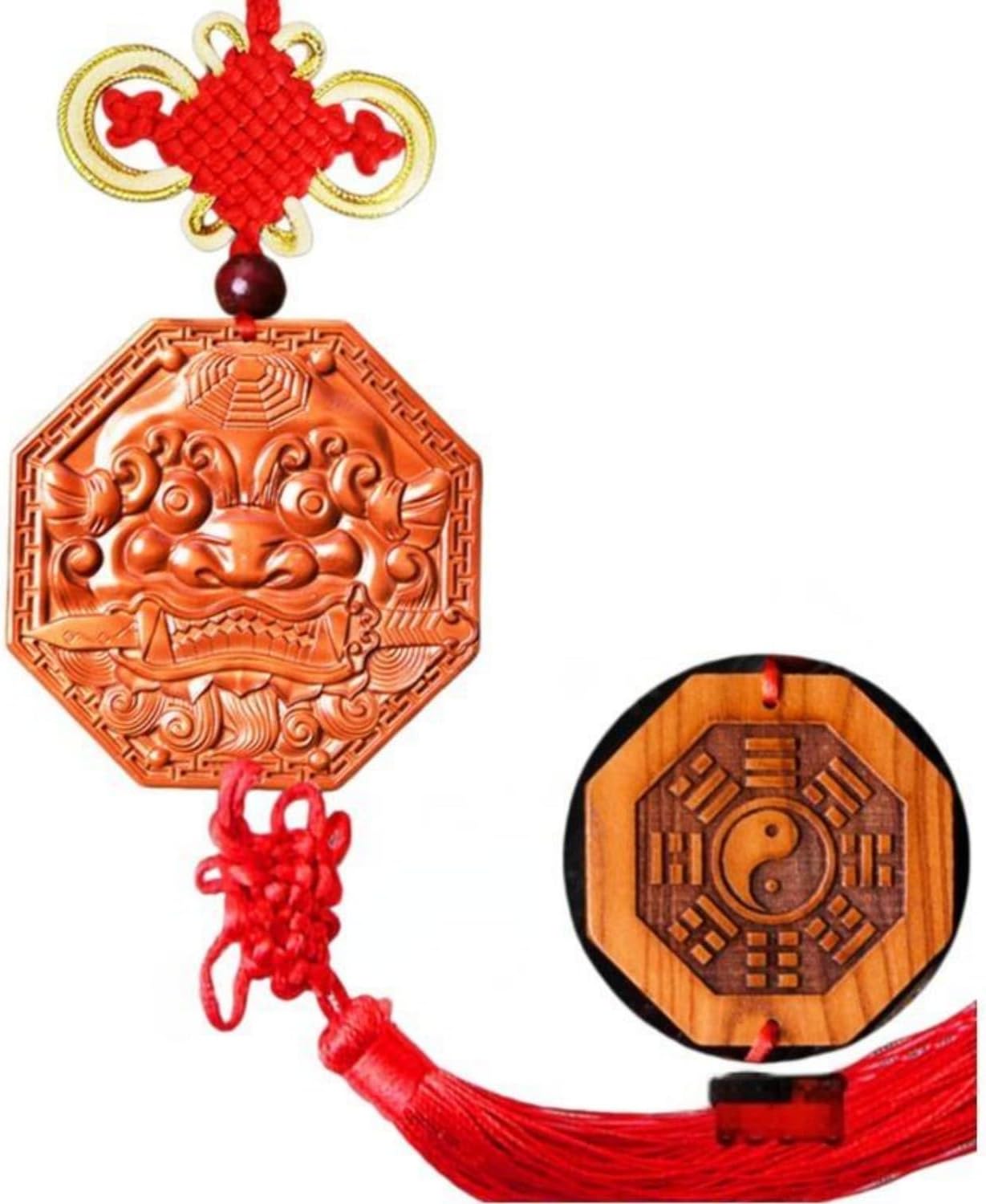 桃木兽头八卦镜 Feng Shui Good Amulet 狮咬剑狴犴虎头牌厕所卫生间门对门厨房卧室门 fengshui Chinese Tassel Ornaments-882