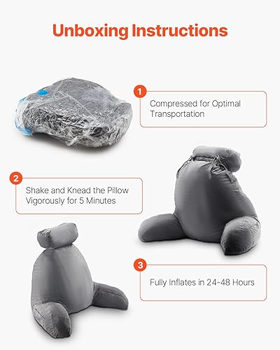 Miniatura 2 de VEVOR Almohada de lectura, almohada de cama extra grande para sentarse con reposacabezas extraíble y 3 bolsillos, almohada de espalda para cama