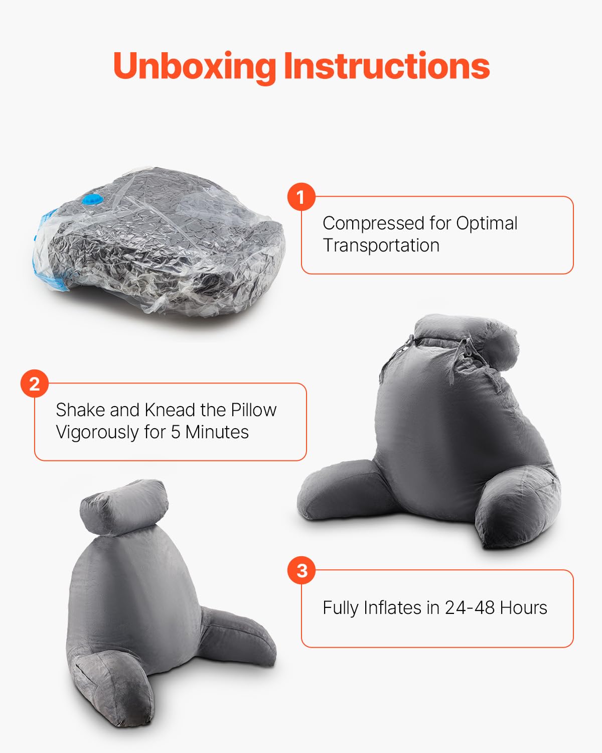 VEVOR Coussin de lecture avec appui-tête amovible, grand oreiller de lecture en mousse à mémoire de forme, avec 3 poches et tissu en velours court lavable, côtés avec poignée, pour lire et jouer, gris
