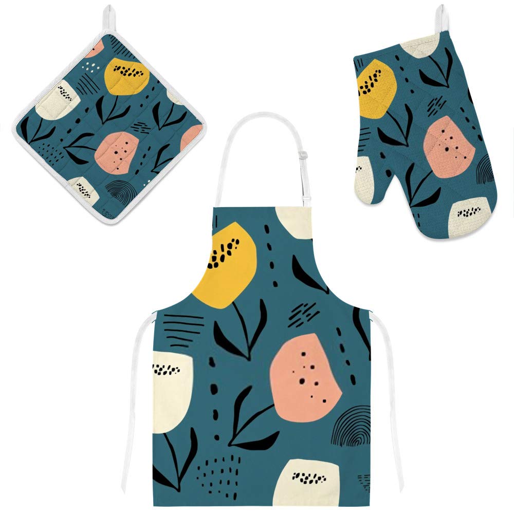 Set de cuisine 3 pièces de qualité avec tablier de cuisine et gants