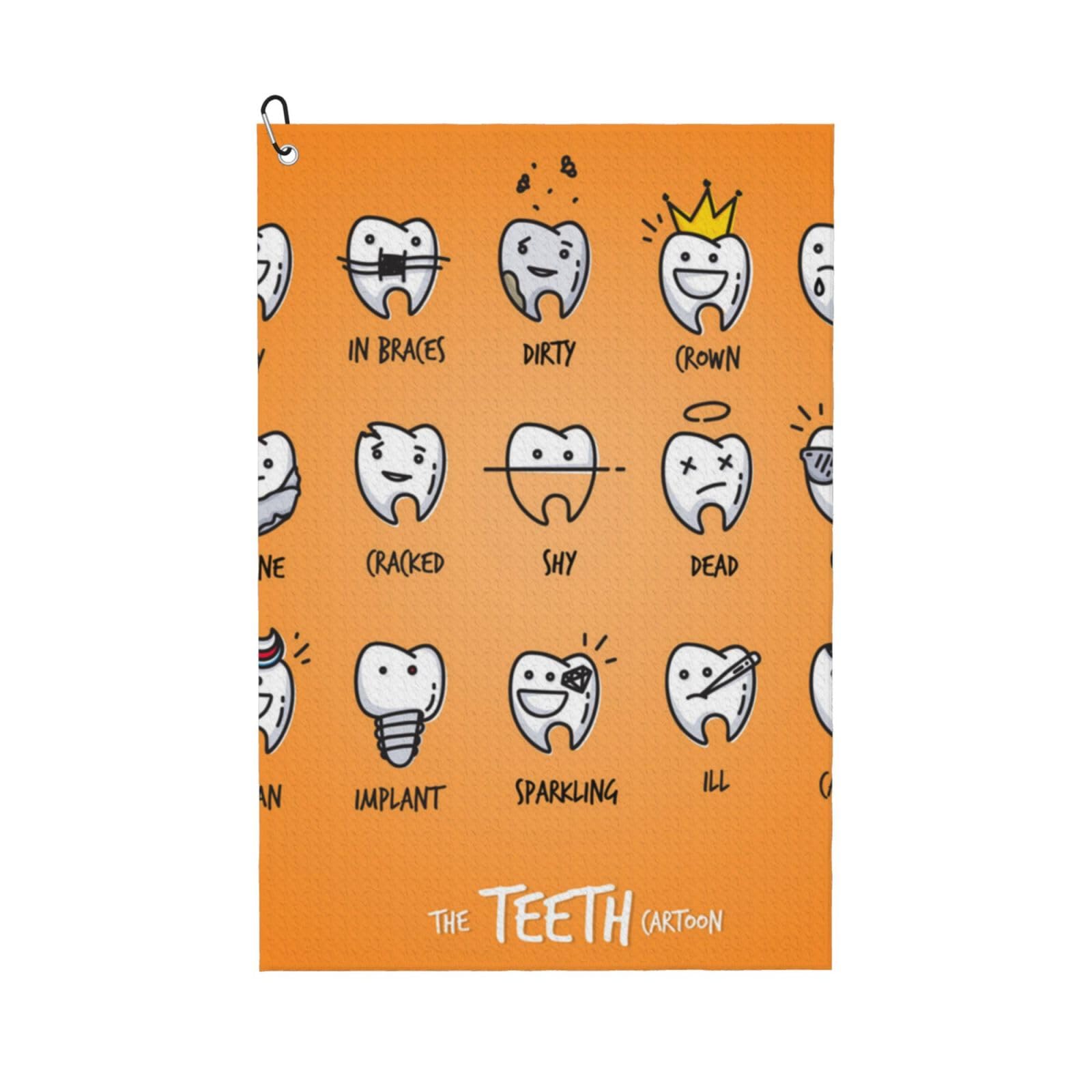 Hnnkloy Cute Cartoon Teeth, 16x24 in Portable Waffle Golf Towels with Carabiner Clip for Golf Bag