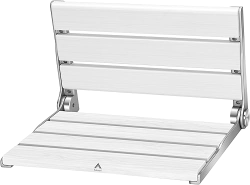 Asiento de ducha montado en la pared, asiento de ducha plegable de teca de 16 pulgadas para ancianos, discapacitados y mujeres embarazadas, bancos