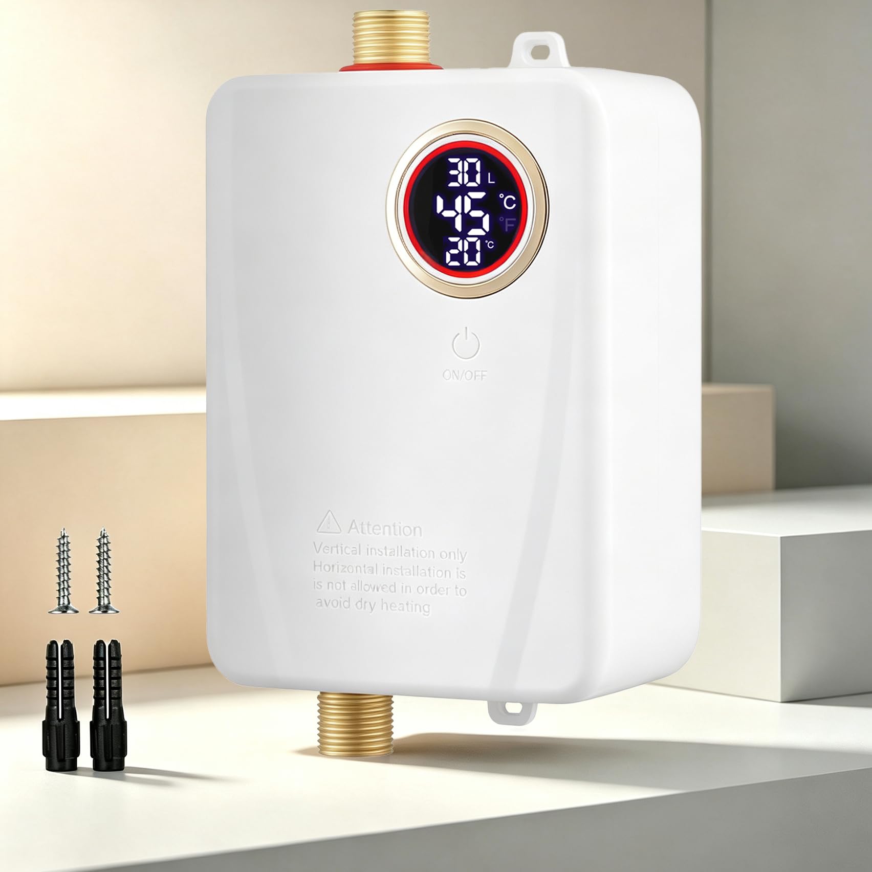 Mini Durchlauferhitzer 3500W Untertisch Einbau Elektronischer Warmwasserbereiter mit LED Temperaturanzeige Elektronisch Geregelter Durchlauferhitzer Kompakter Untertischboiler für Küche Bad Wohnmobil
