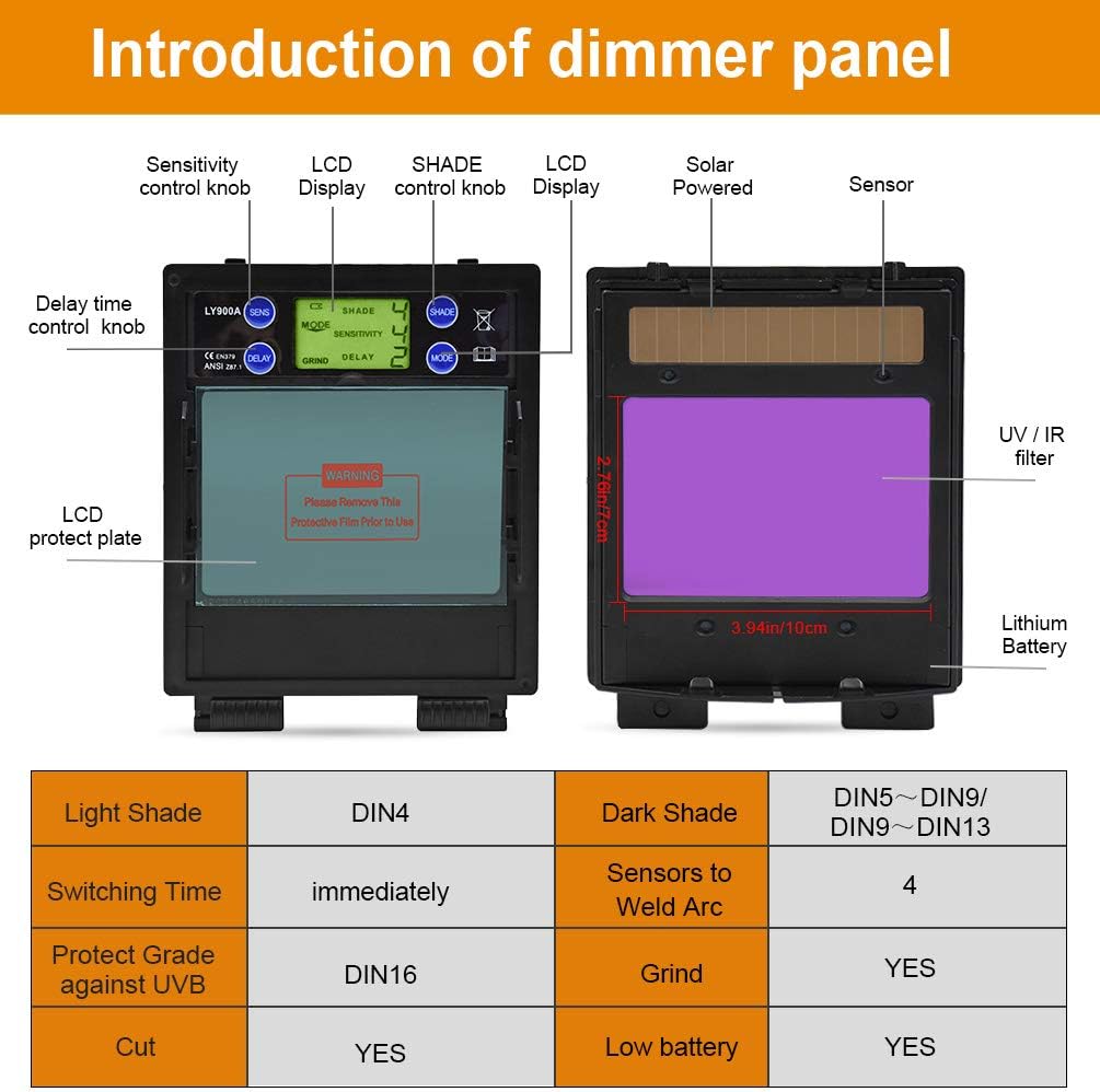Featured Product HZXVOGEN 3.94X3.66 Large Viewing Screen True Color Solar Powered Auto Darkening welding Helmet 4 Arc Sensor Wide Shade 4~5/9-9/13 for TIG MIG Arc Weld Grinding Welder Mask (Model:LY800F)