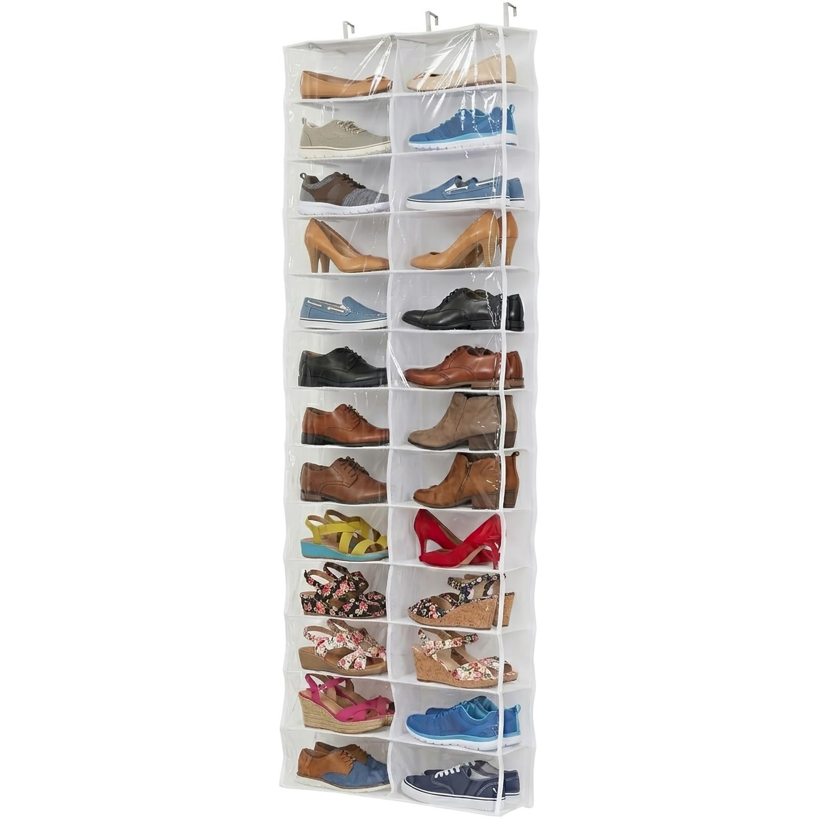 Organiseur de chaussures de placard blanc à suspendre avec étagères de rangement en tissu