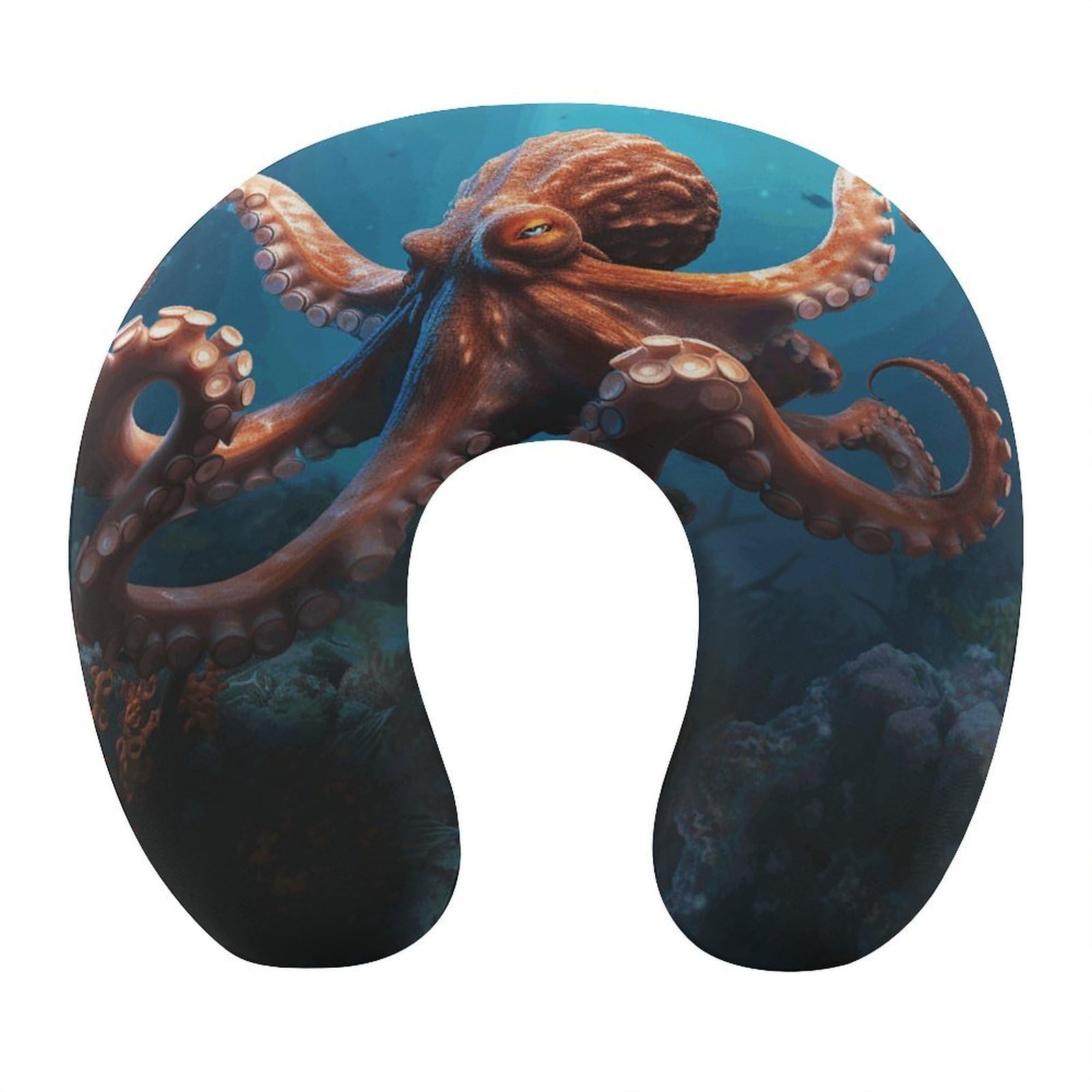 MUSM Ocean Animal Octopus Travel Pillow for Sleeping Comfortable Portable U Shaped Pillows for Airplane Car Train Lightweight Memory Foam Neck Pillow for Home Office Travelling