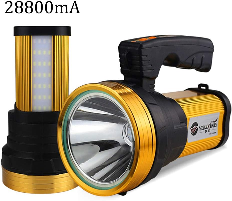 LED Searchlight Rechargeable Portable Handheld Spotlight Camping Lantern, Power Bank High-Power Super Bright 28800 mA 10000 LM with Side Light