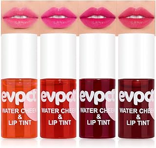 evpct 4Pcs Apple Strawberry Watermelon Cherry Korean Water Pink Red Lip Tint Lip Inks Stain Set for Lips Cheeks Long Wear tintas de labios tinte para labios tinta de labios de larga duracion duración