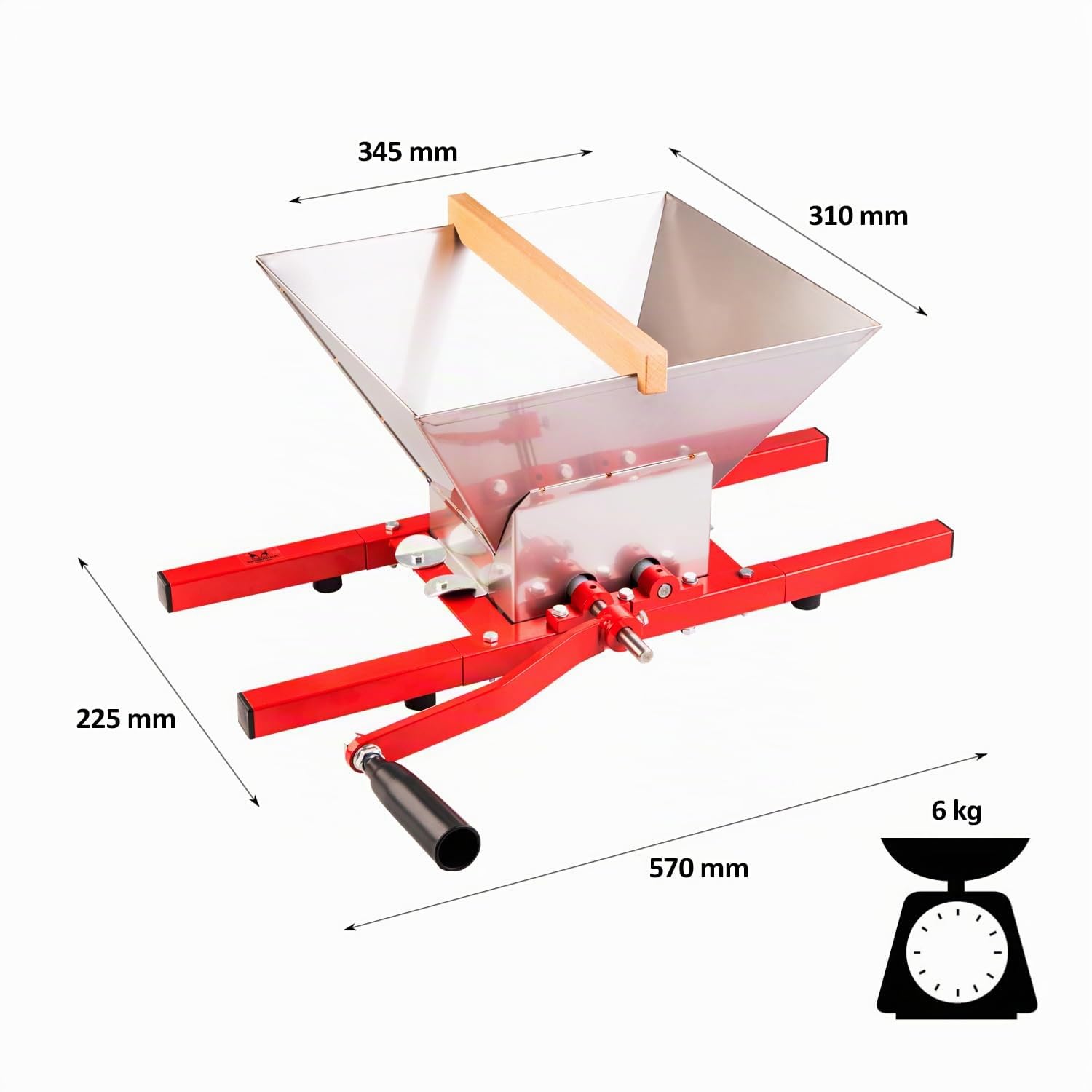 Trituradora de frutas de 7 L en acero inoxidable con cuchillas de aluminio – Picadora manual para manzanas, peras, ciruelas y uvas – Ideal para sidra y vino.