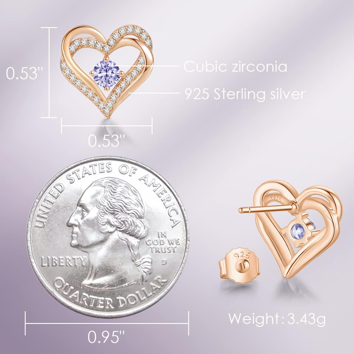 CDE Forever Love Heart Stud Earrings for Women, 925 Sterling Silver Birthstone Heart Stud Earrings Christmas Day Mother's Day Gift Anniversary Birthday Jewelry Gifts for Women Wife Her - Image 5