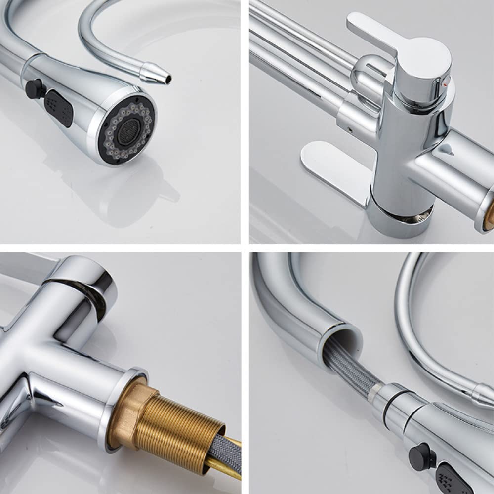 Grifos mezcladores extraíbles con caño de salida, grifo de fregadero de agua pura de cocina, grifo de filtro de rotación 360, dorado, talla única