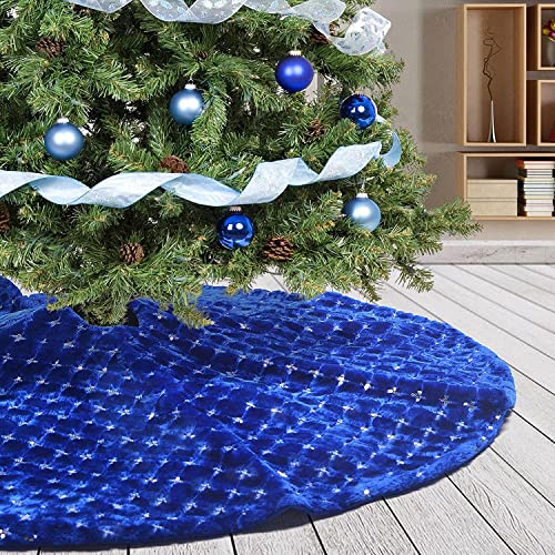 Atiming Blue Christmas Tree Skirt Plush 30 Inches Dark Blue Fur Christmas Tree Skirt Mat With Silver Cross Sequin Xmas Tree Skirt Base Cover For Christmas New Year Decorations (Blue-C, 78Cm) #TOP15
