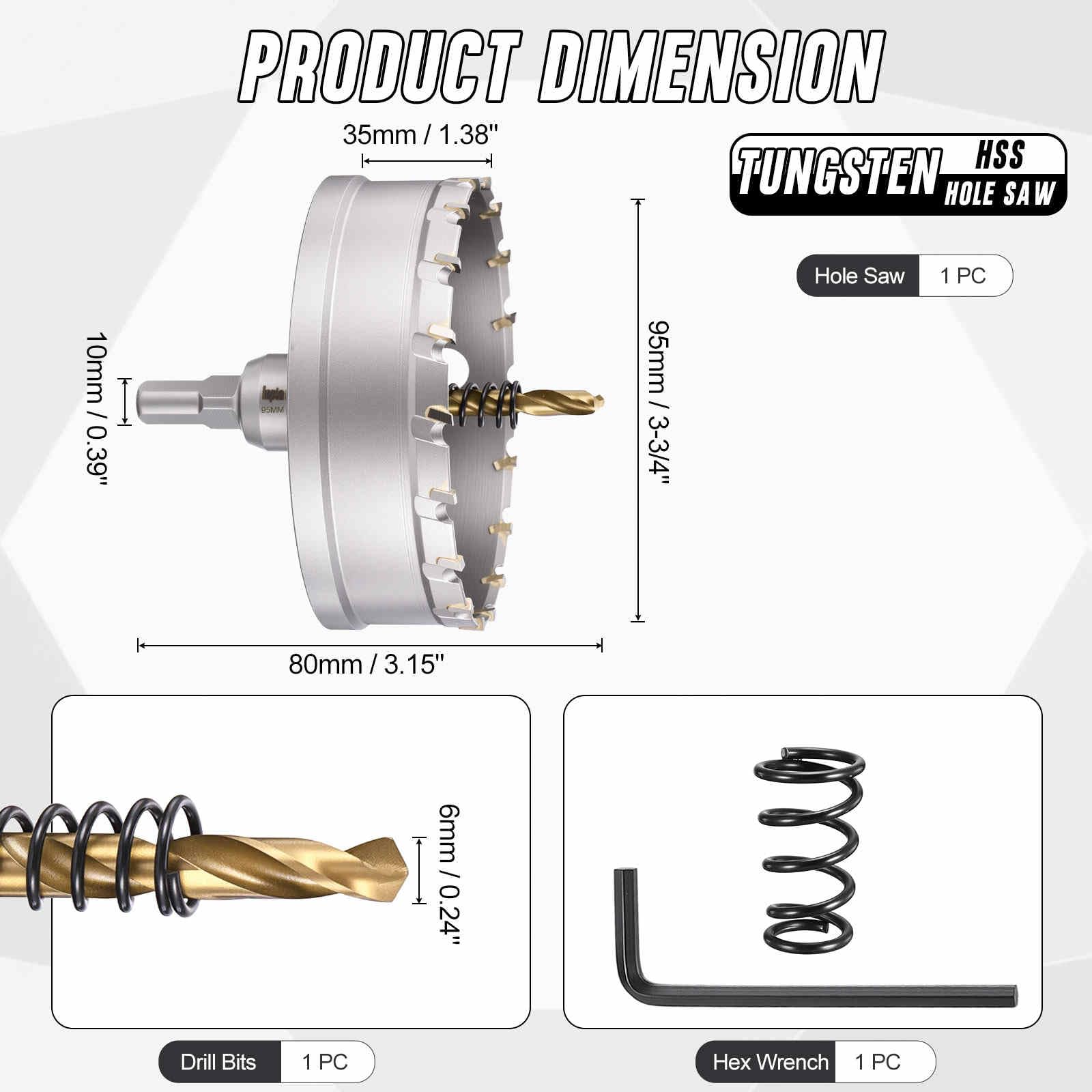 CoCud 3-21/32" (93mm) Hole Saw, Tungsten Carbide TCT Hole Cutters with Drill Bit, for Thick Hard Metal Stainless Steel - Image 2