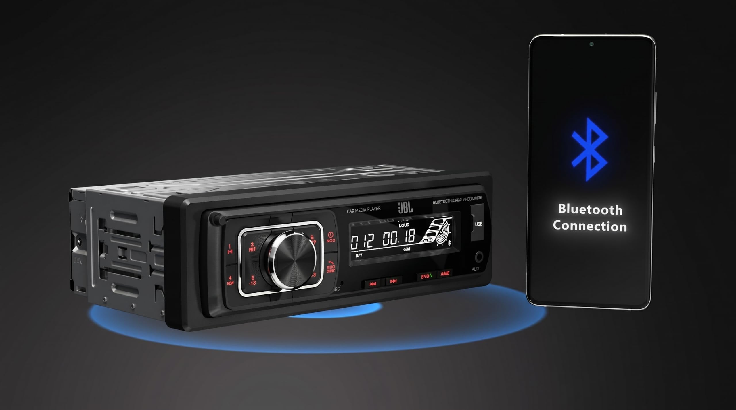 JBL Celebrity 150 Radio Coche Bluetooth por Harman Kardon Am/FM Auto Radio | 1 DIN Universal con Pantalla Desmontable y función de Manos Libres Coche Bluetooth, 4x50W, USB, SD, AUX y 2 Salidas RCA
