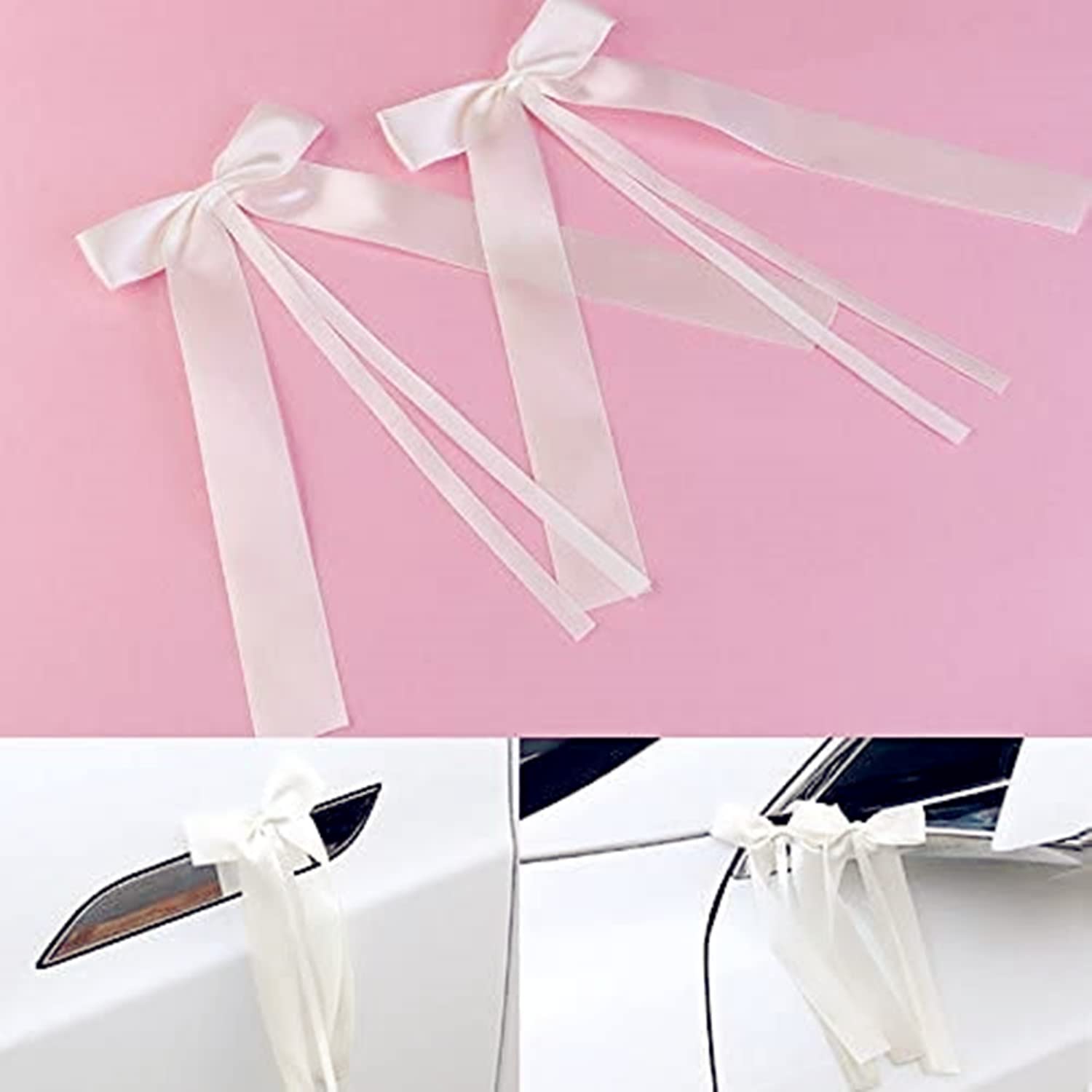 LATRAT 100 Pièces De Decoration Mariage Nœuds Satin Voiture (Ivoire Blanc)