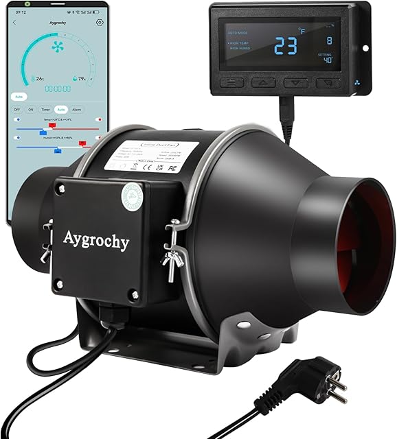 Aygrochy 100 mm KONTROLOWANY Wyciąg powietrza z regulatorem temperatury i wilgotności, wentylator wyciągowy do wzmacniania, namiotów wzrostu, wentylacji i wentylatora wydechowego.