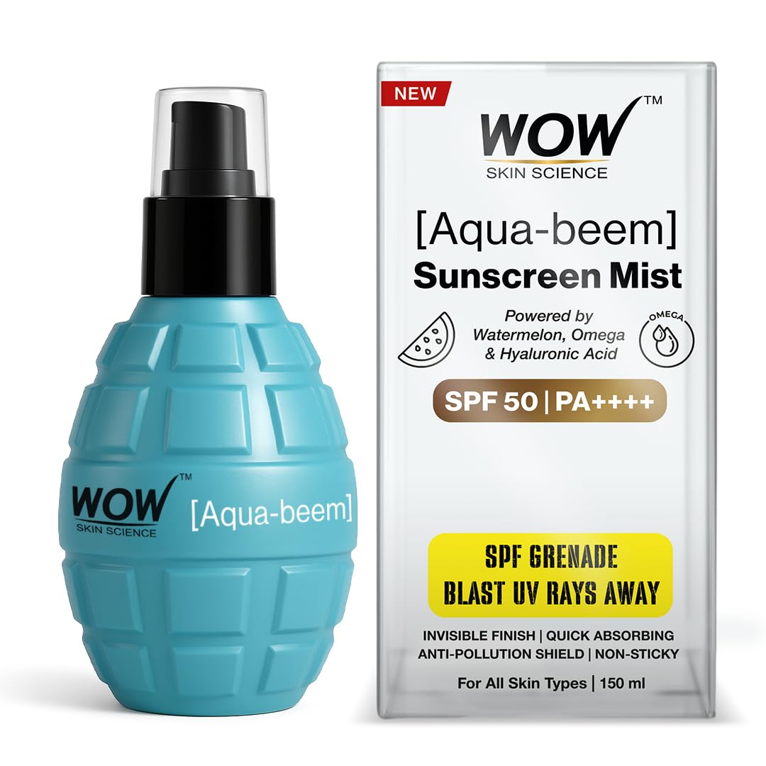 WOW Skin Science Aqua-Beem Sunscreen Mist SPF 50 PA++++ | Ultra-Light | Hydrating with Watermelon, Hyaluronic Acid & Omega | Non-Greasy, Invisible Finish | All Skin Types | 150ml