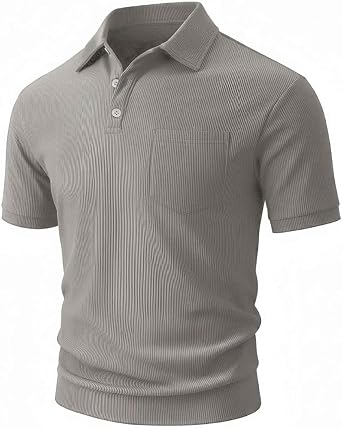 Plain Polo Shirts for Men High Elastic Textured Golf Blouse with Chest Pocket Casual Workout Business T-Shirts