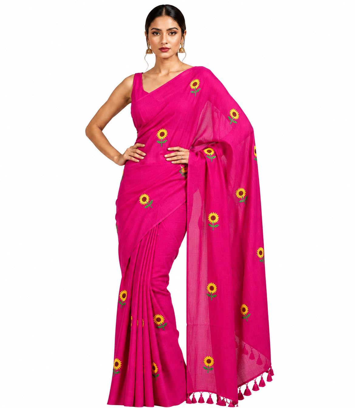 Women's Floral Embroidered Saree with Tassel Detail | Traditional Ethnic Wear Saree for Festive, Party & Casual Use-picture-53