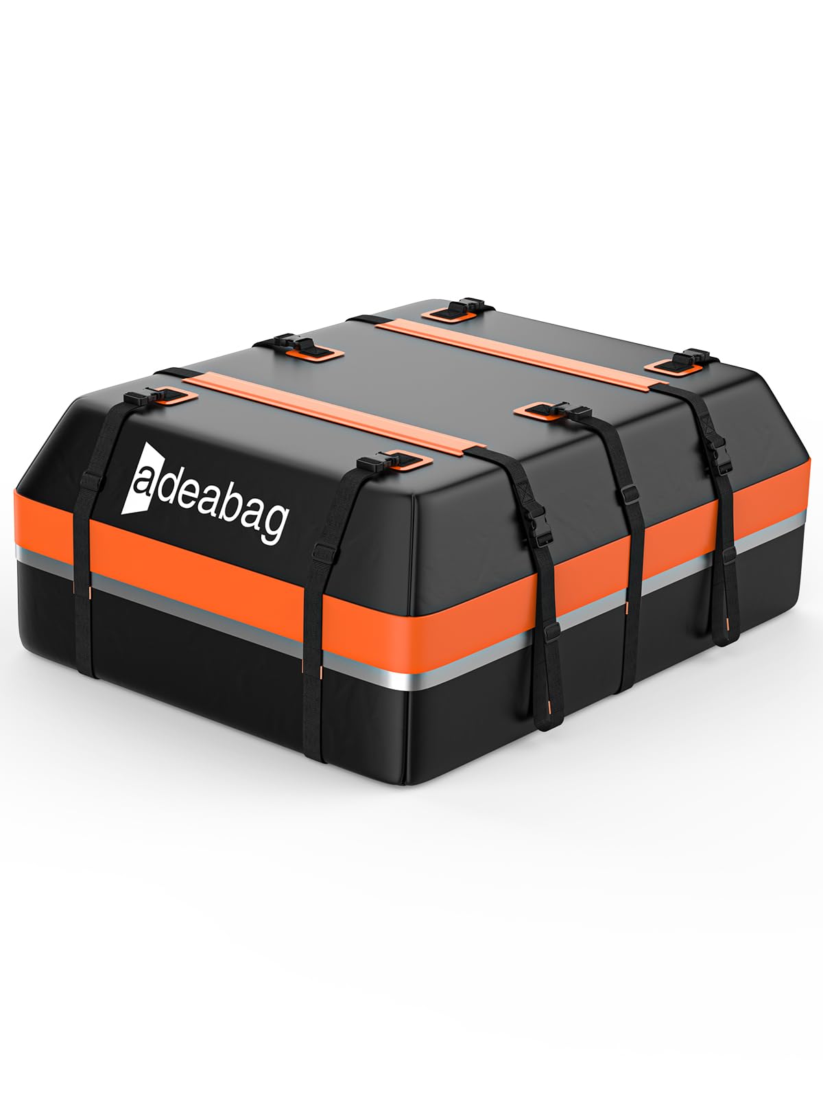 Car Roof Cargo Carrier Bag,15 Cubic Feet Super Waterproof for Cars with/Without Car Roof Rack, Includes Anti-Slip Mat, 6 Door Hooks, 8 Reinforced Straps, Storage Bag, Orange