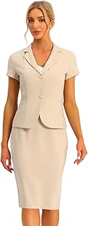 Women's Business Skirt Suit Set Work Office Short Sleeve Blazer Jacket Pencil Skirt - Buy now