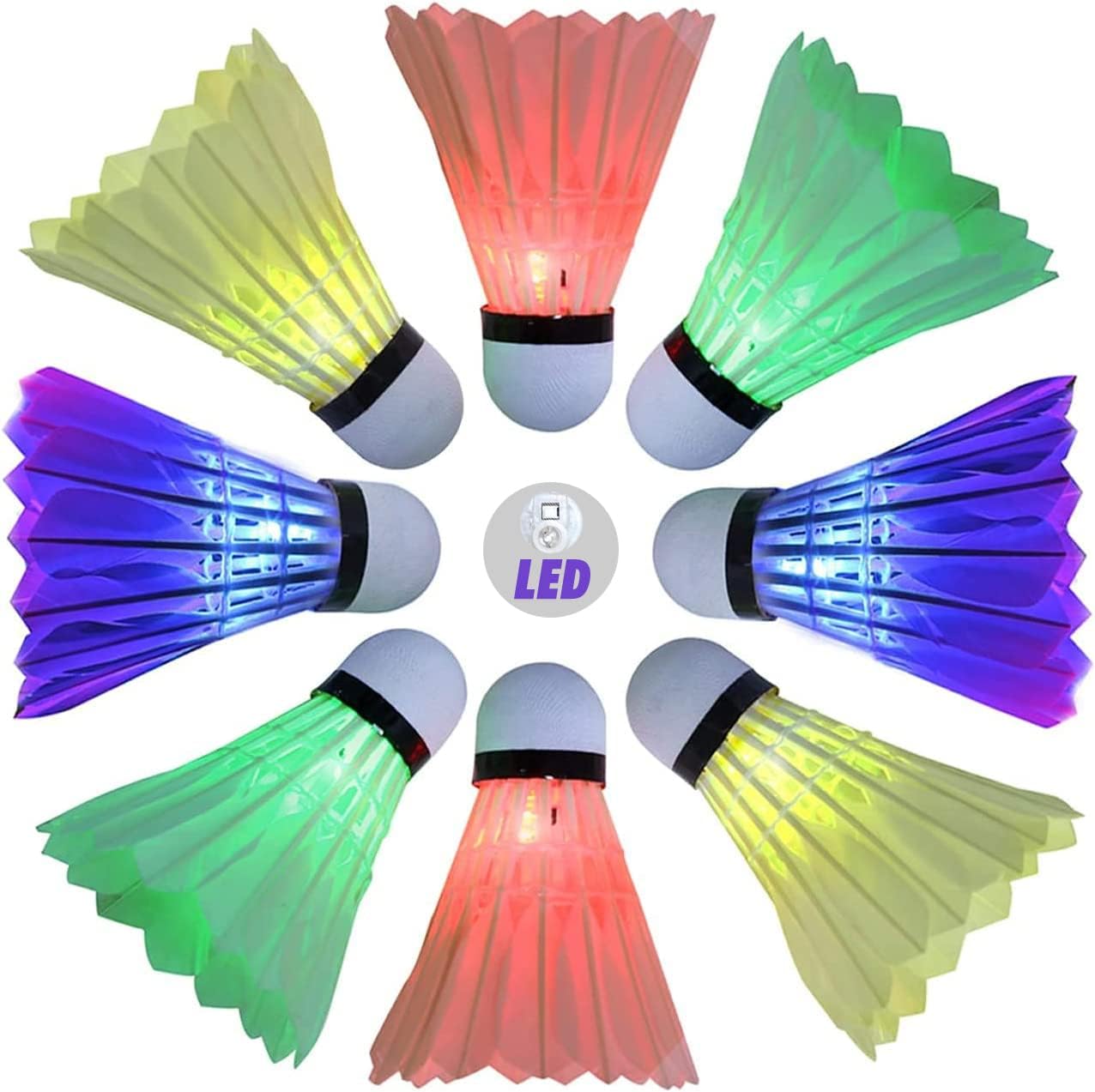 LED Badminton Birdies, Arespark Pack8 Badminton Shuttlecocks LED, Dark Night Colorful Goose