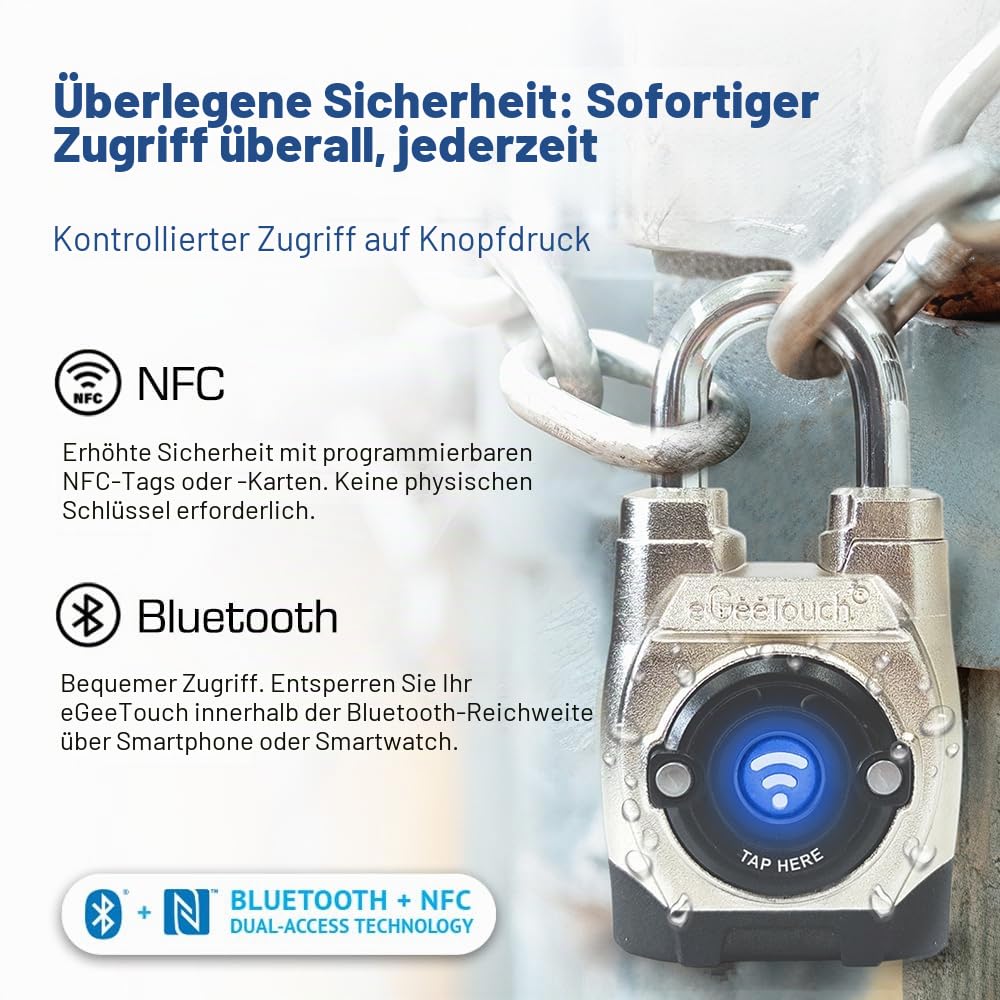 Smartes Vorhängeschloss für den Außenbereich der 5. Generation – Einzelnes Anti-Schnitt-Design, schlüsselloses Bluetooth- und NFC-Schloss, robuste wetterfeste Sicherheit für Tore, Schuppen